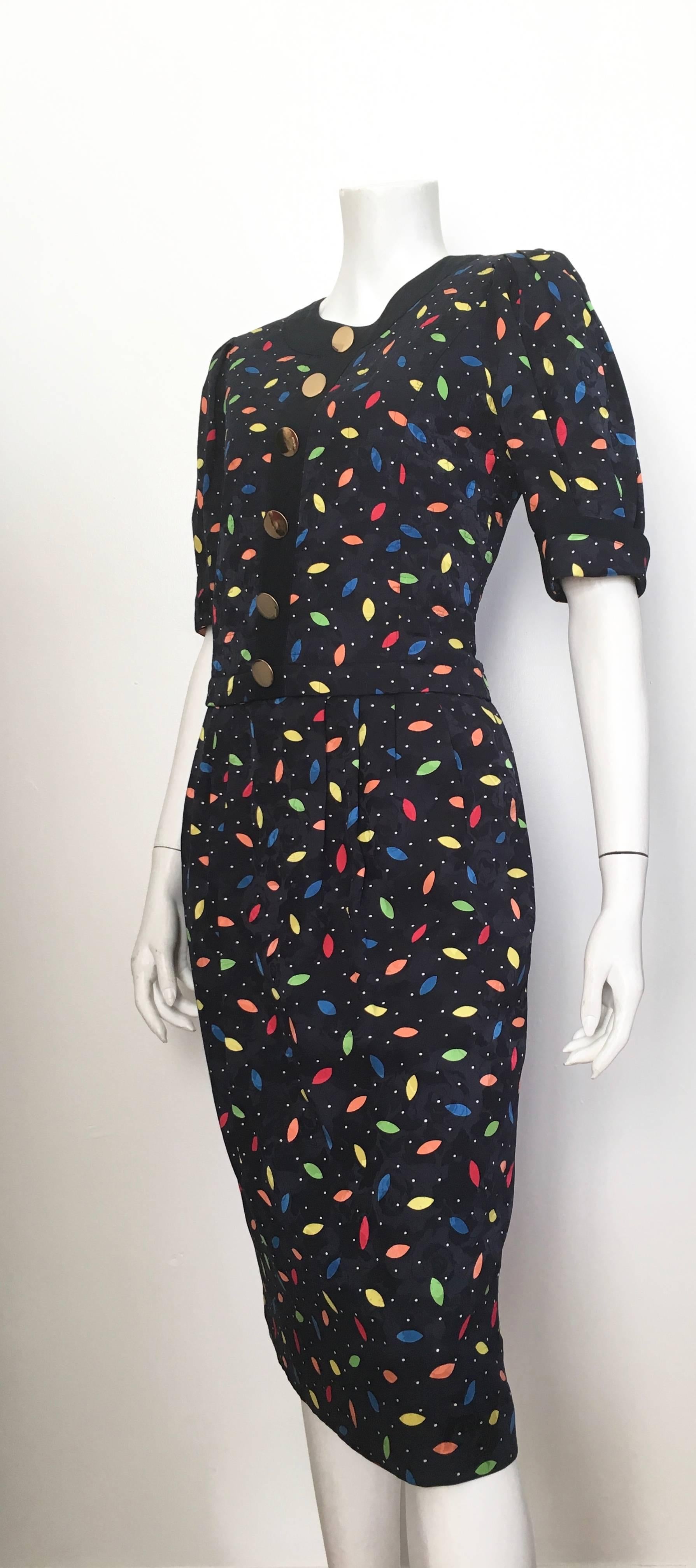 Louis Feraud 1980s Silk Navy Dress Size 6. Never Worn.  For Sale 3