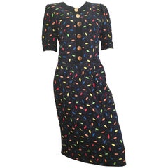 Louis Feraud 1980s Silk Navy Dress Size 6. Never Worn.