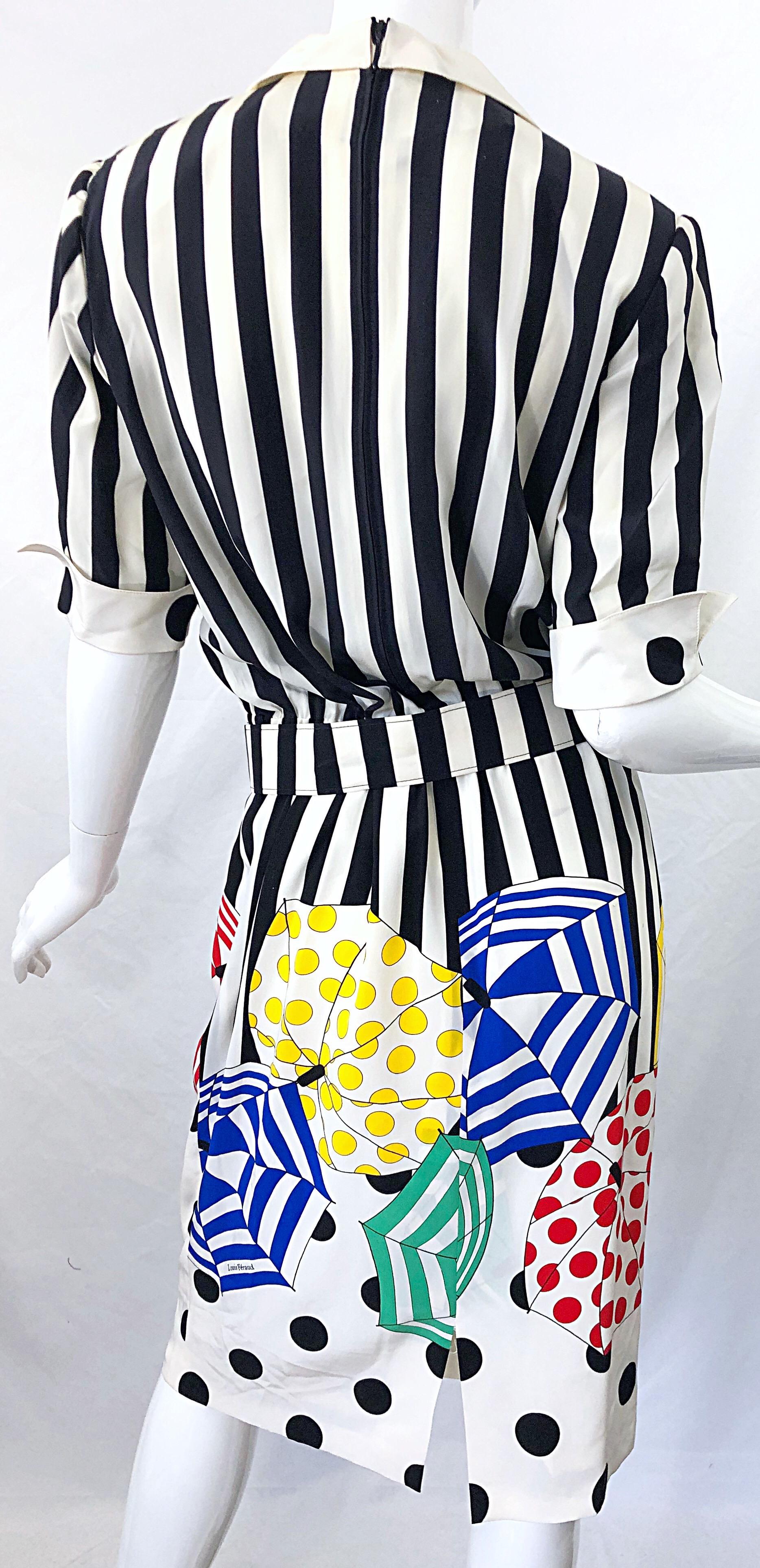 Louis Feraud 1980s Size 10 Novelty Umbrella Print Short Sleeve Vintage Dress 80s For Sale 2