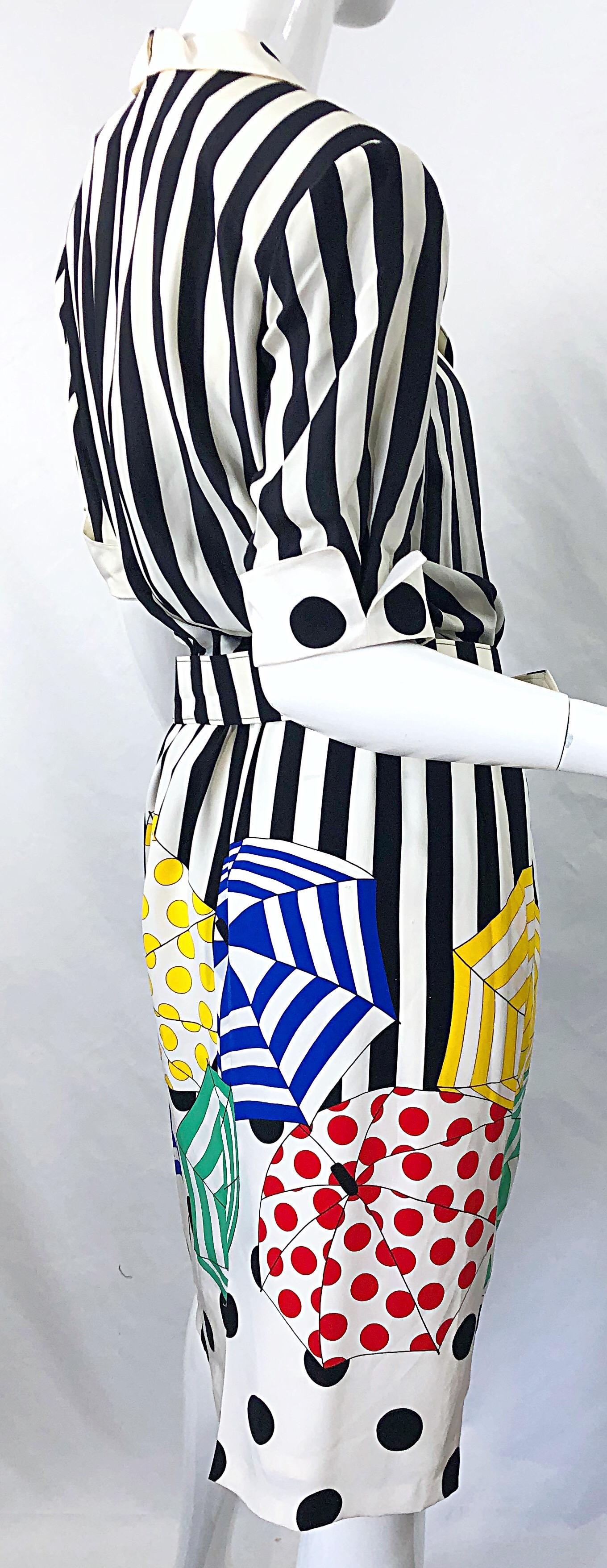 Louis Feraud 1980s Size 10 Novelty Umbrella Print Short Sleeve Vintage Dress 80s For Sale 4