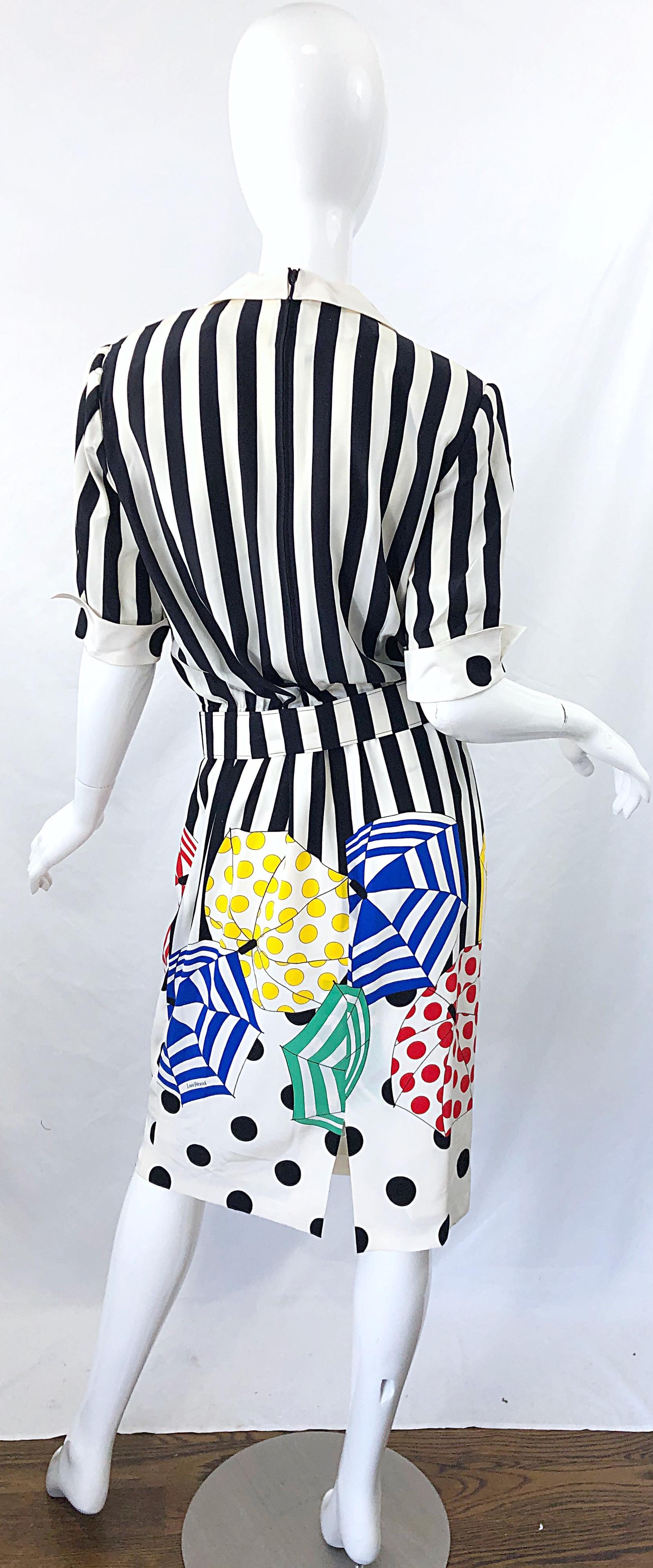 Louis Feraud 1980s Size 10 Novelty Umbrella Print Short Sleeve Vintage Dress 80s For Sale 6