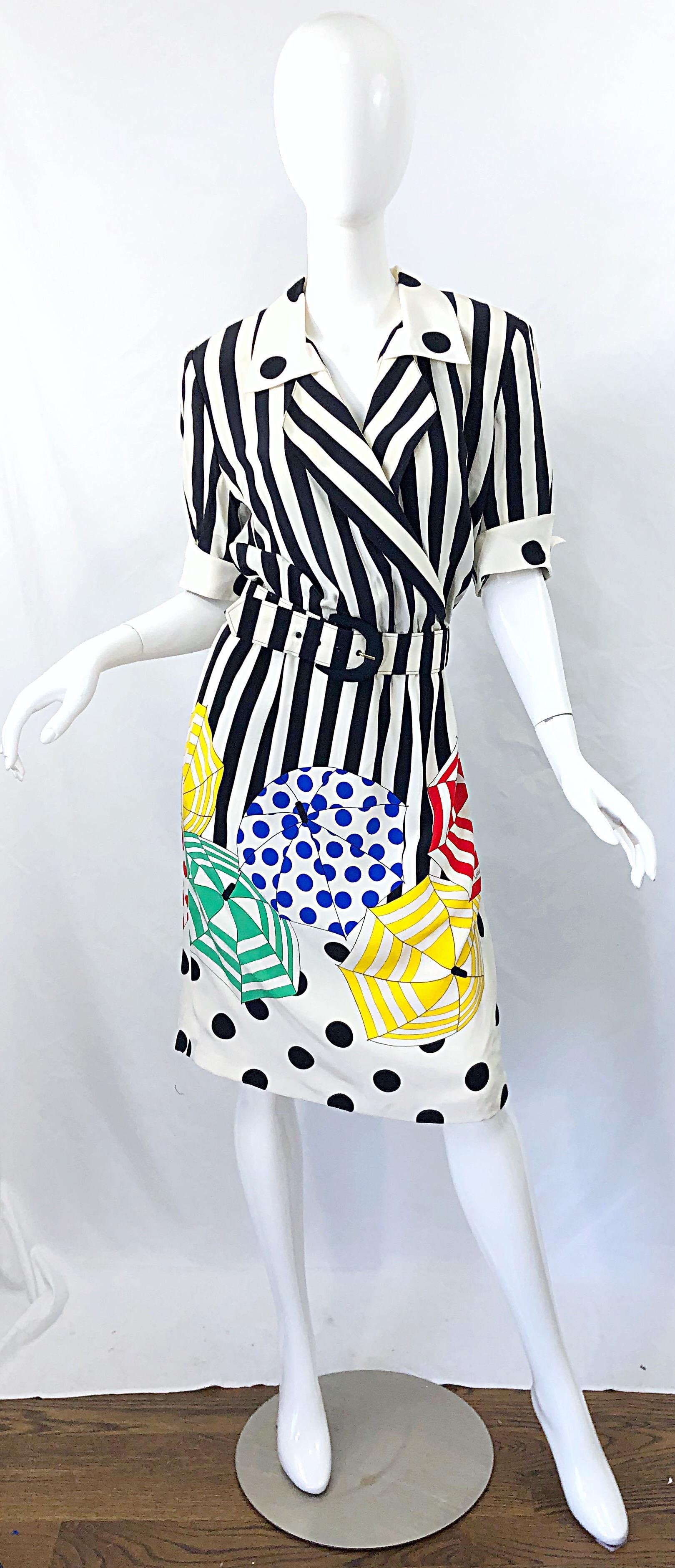 Louis Feraud 1980s Size 10 Novelty Umbrella Print Short Sleeve Vintage Dress 80s For Sale 7