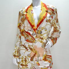 Louis Feraud 1980s Western Motif Print Blazer & Jeans Set
