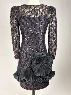 Louis Feraud, 1985, schwarzes Cocktailkleid aus Spitze und Pailletten, Haute Couture