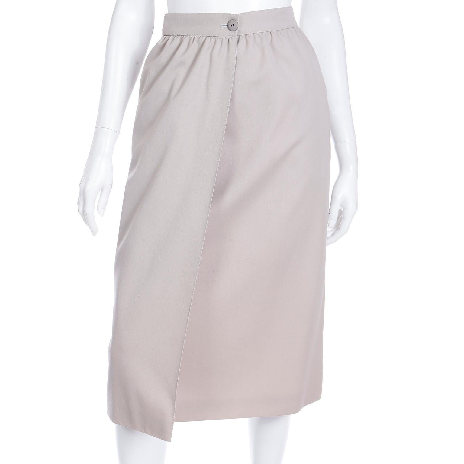 Louis Feraud 2 Piece Tan Jacket & Wrap Skirt Suit For Sale 5