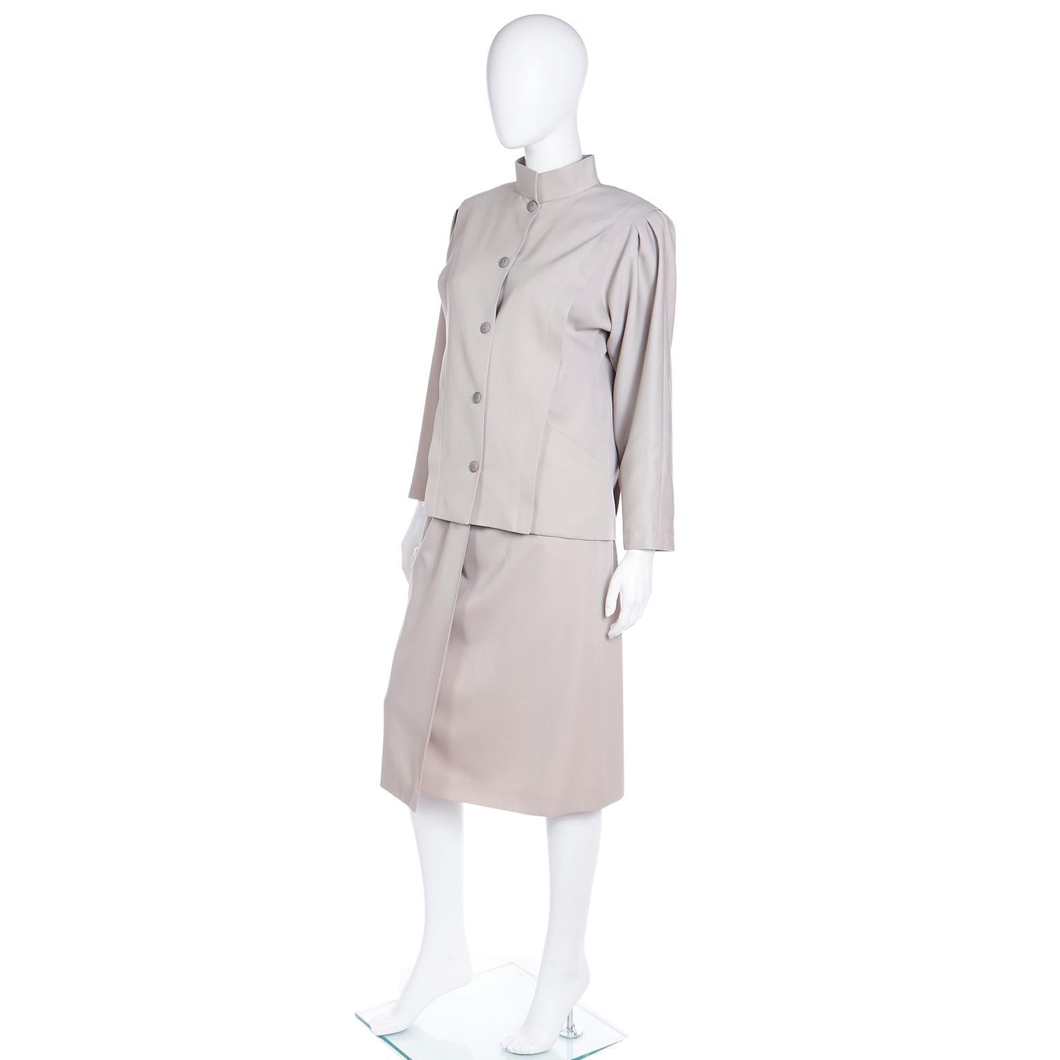 Gray Louis Feraud 2 Piece Tan Jacket & Wrap Skirt Suit For Sale