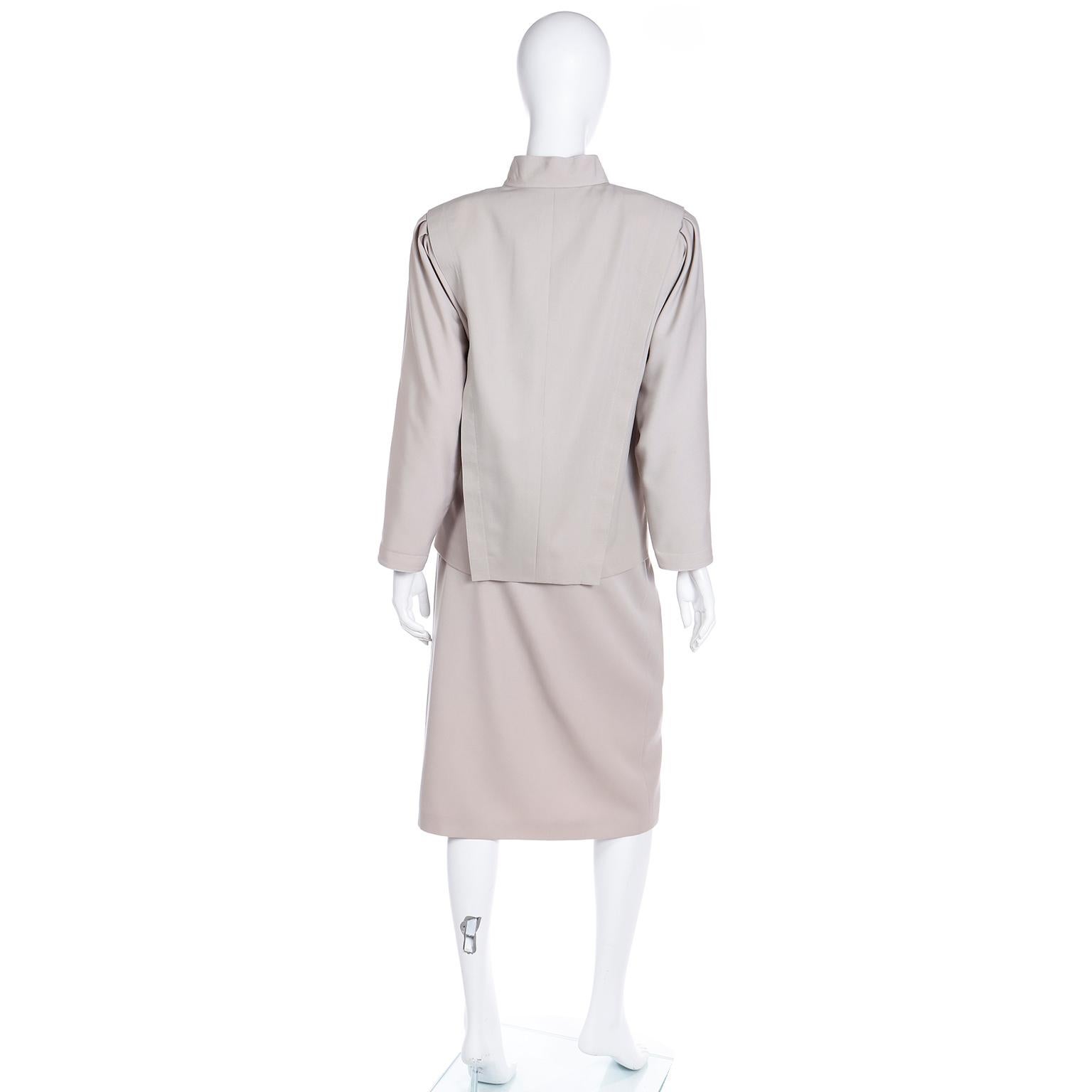 Louis Feraud 2 Piece Tan Jacket & Wrap Skirt Suit In Excellent Condition For Sale In Portland, OR