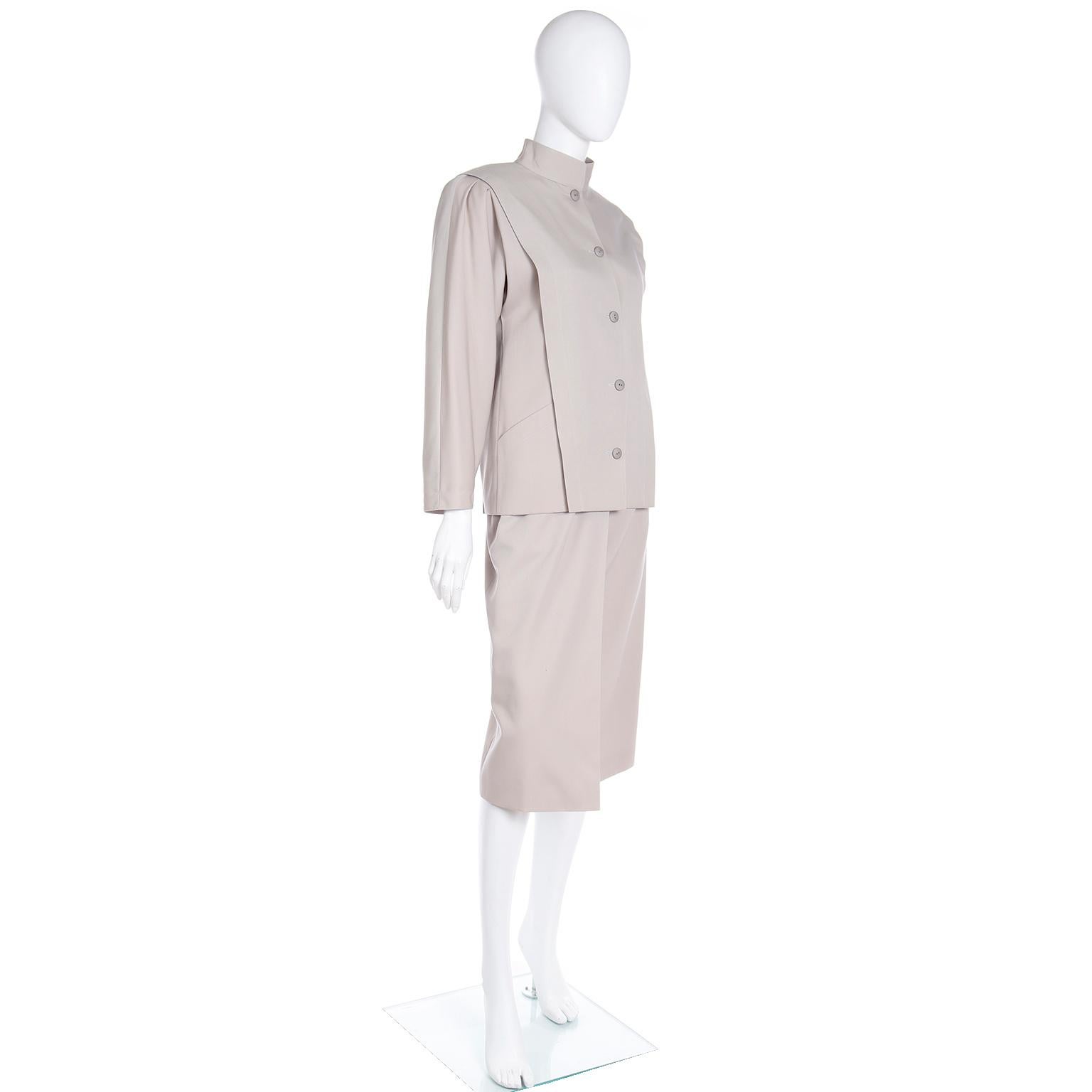 Women's Louis Feraud 2 Piece Tan Jacket & Wrap Skirt Suit For Sale