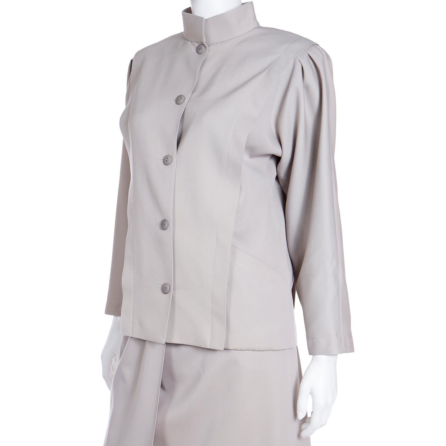Louis Feraud 2 Piece Tan Jacket & Wrap Skirt Suit For Sale 2