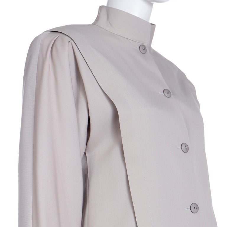 Vintage Louis Feraud Gray Blue Wool Fully Lined Jacket & Skirt