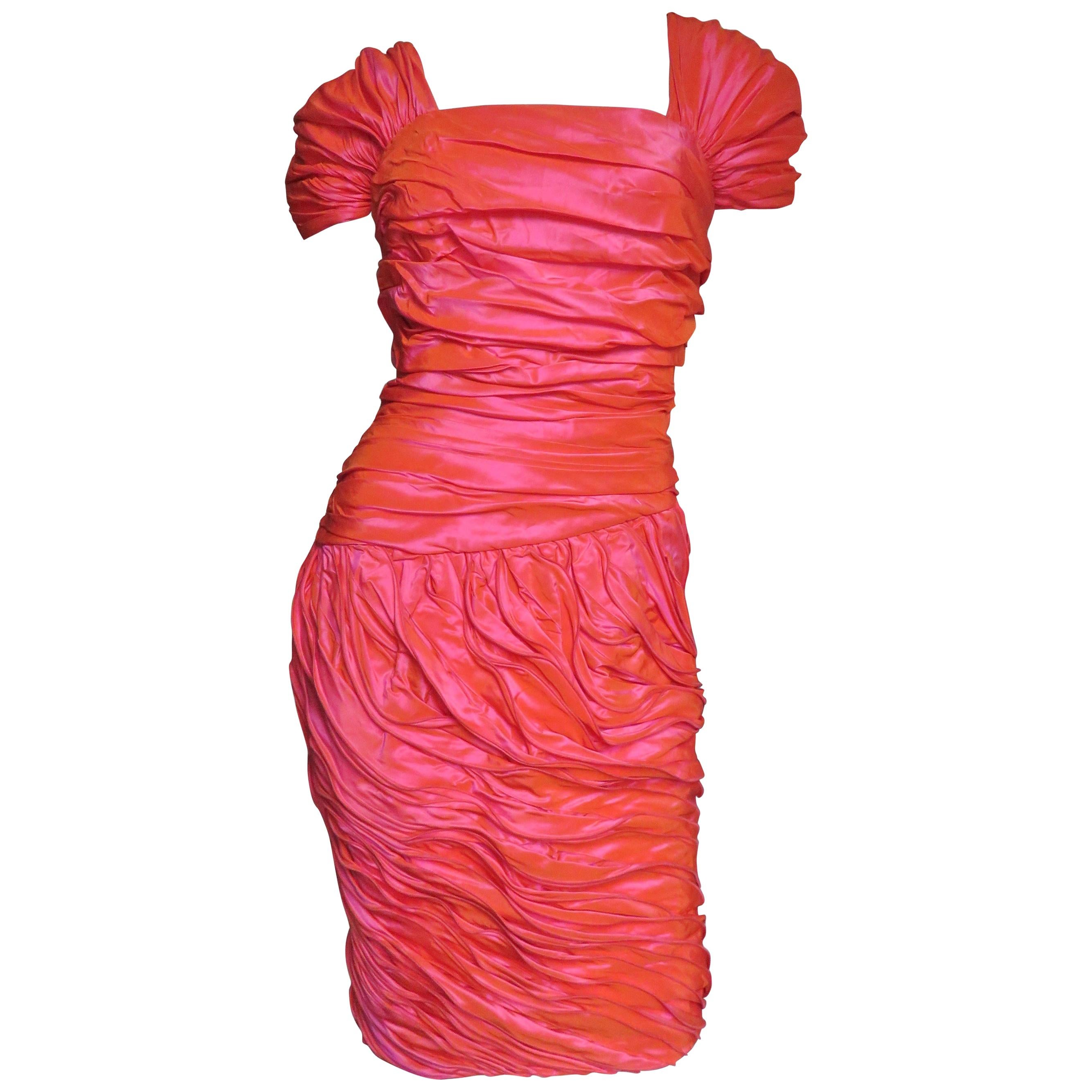 Louis Feraud 1980s Silk Dress with Elaborate Layers 