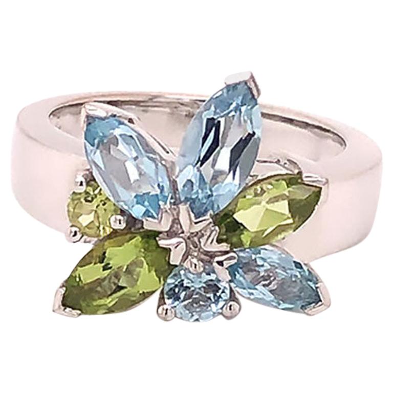 Louis Feraud Aquamarine and Peridot Cluster Ring For Sale