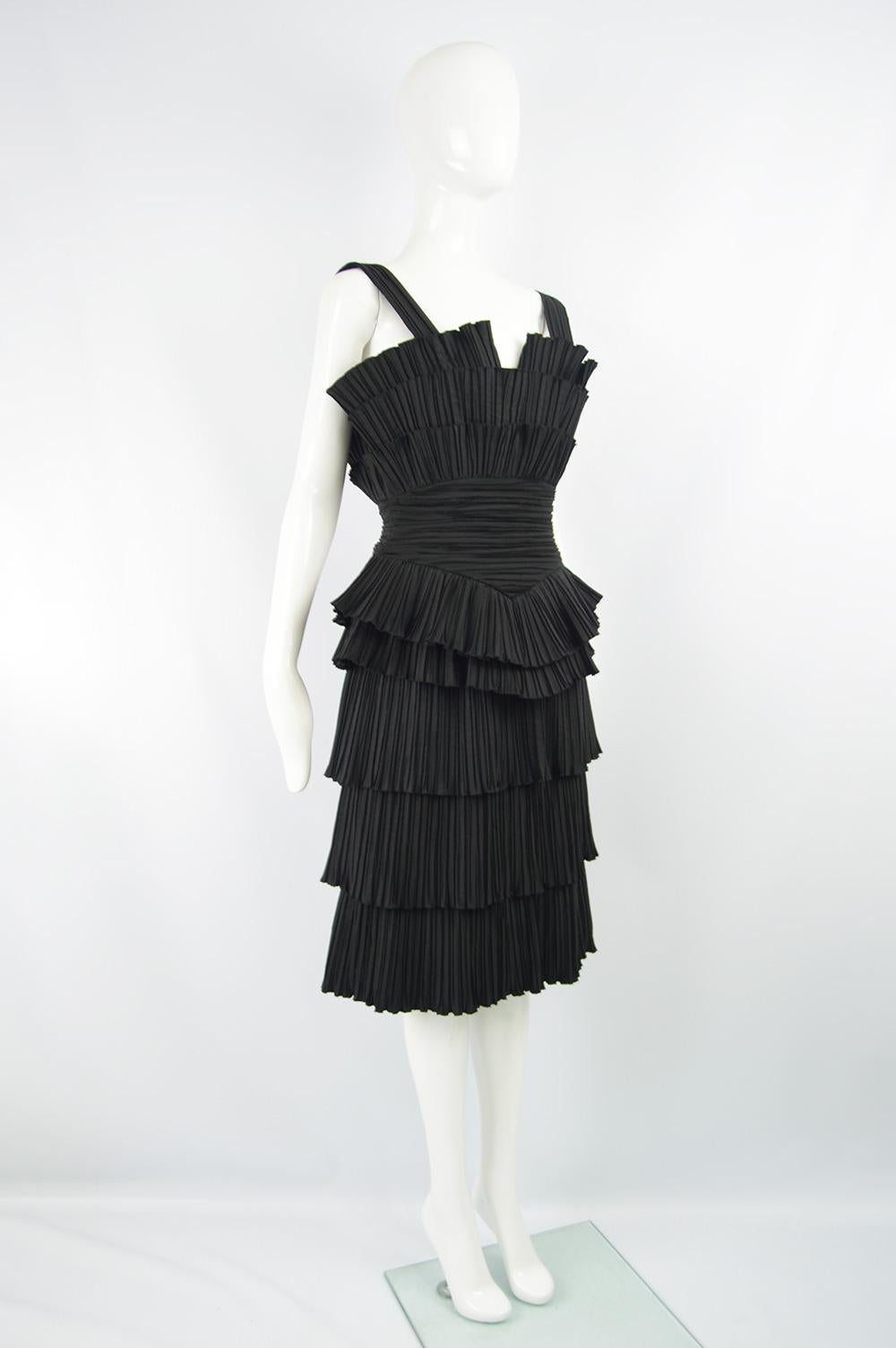 Women's Louis Feraud Architectural Vintage Accordion Pleated Tiered Party Dress, 1980s