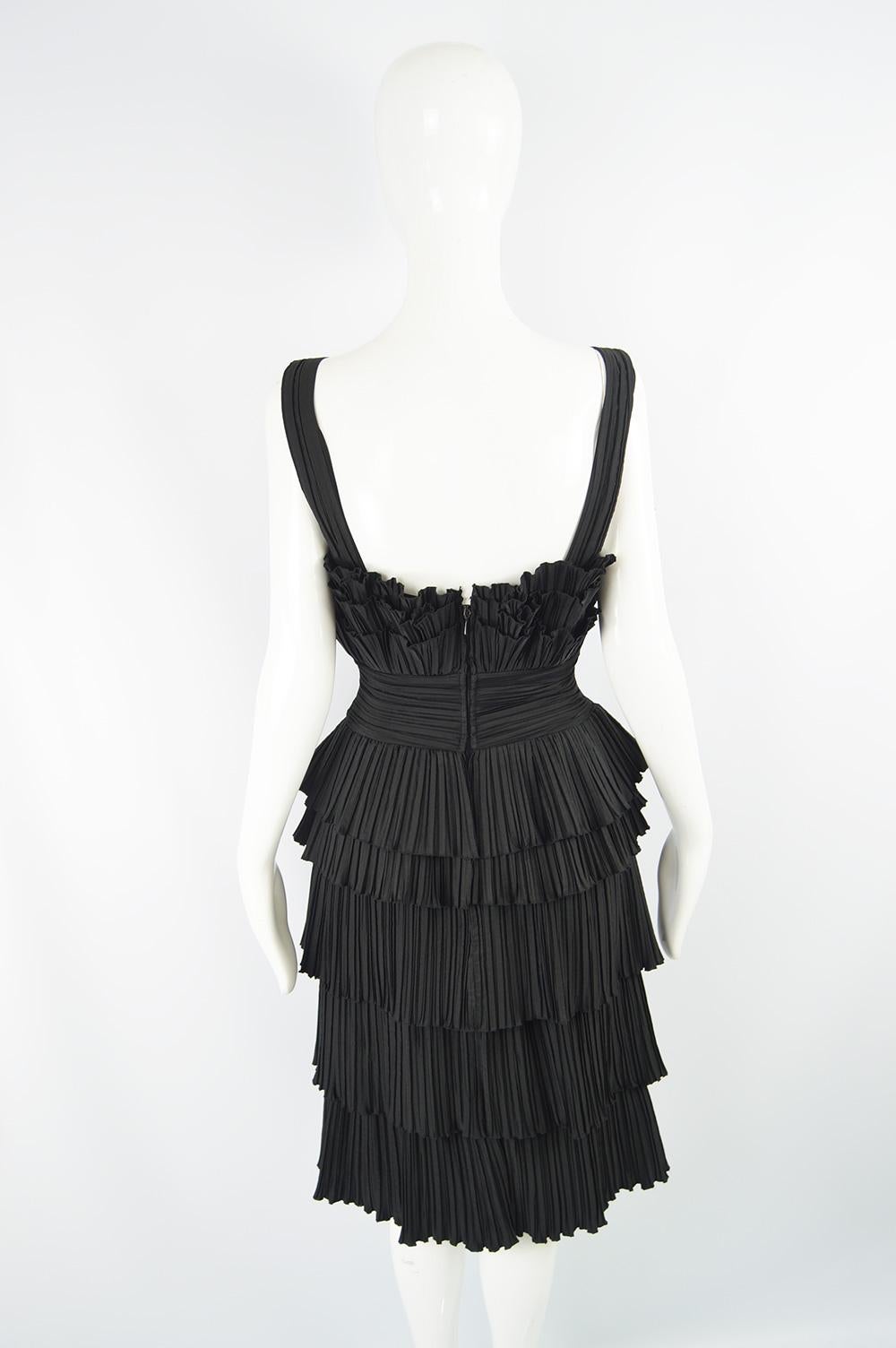 Louis Feraud Architectural Vintage Accordion Pleated Tiered Party Dress, 1980s 1