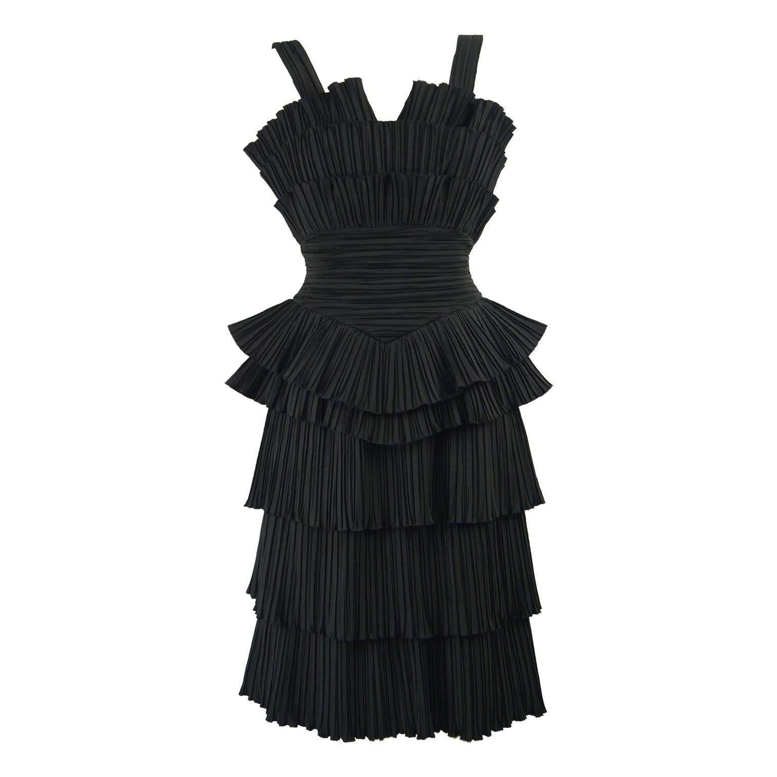 Louis Feraud Architectural Vintage Accordion Pleated Tiered Party Dress, 1980s