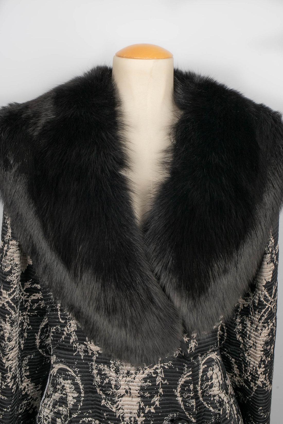 Louis Feraud Black and White Brocade Coat Haute Couture, 1980 For Sale 1