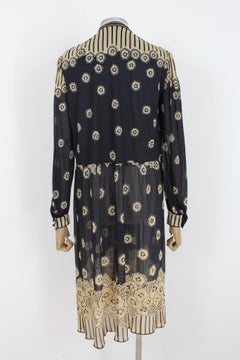 Louis Feraud Black Beige Evening Blouson Dress 1980s