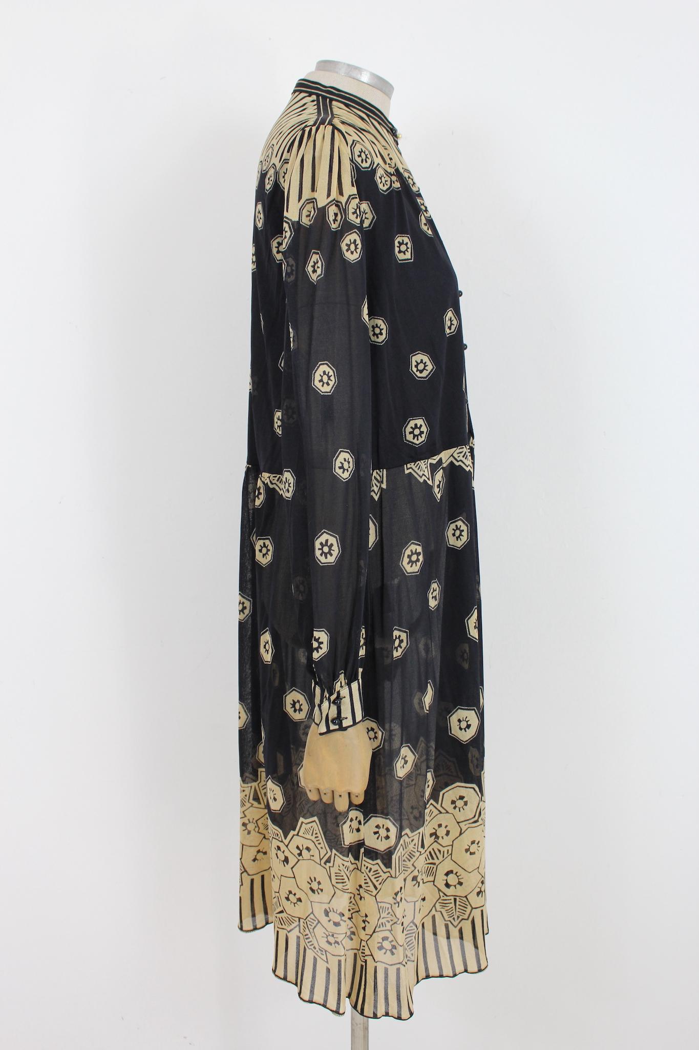 Louis Feraud Black Beige Evening Blouson Dress 1980s In Excellent Condition In Brindisi, Bt