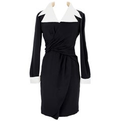 Louis Feraud Black Beige Silk Sheath Dress