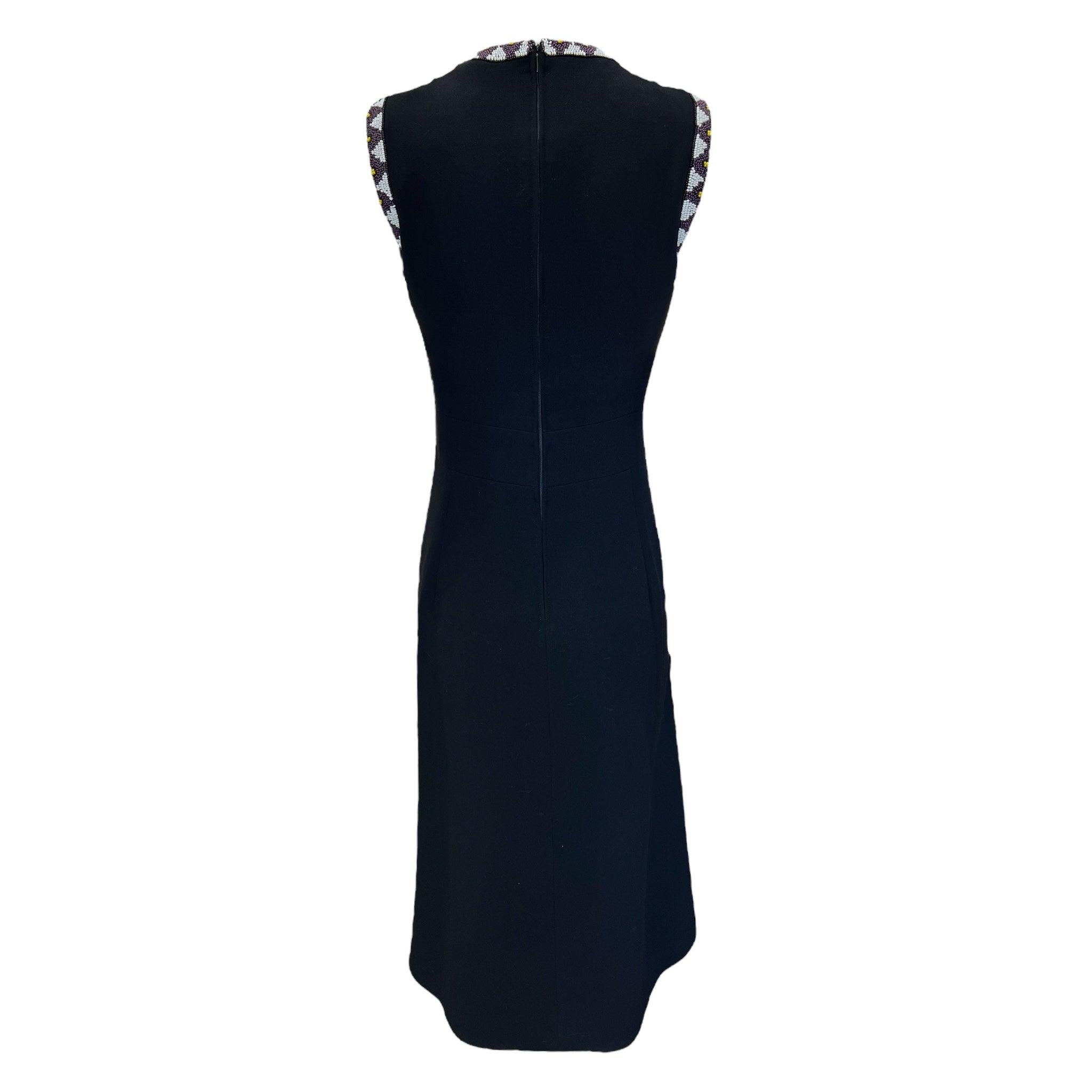 Louis Feraud Black Lace Up Dress with Beaded Trim, 1970s In Excellent Condition For Sale In Los Angeles, CA