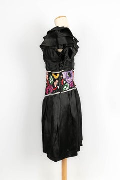 Louis Féraud Black Silk Dress Embroidered with Beads and Sequins