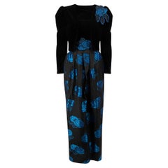 Louis Féraud Black Velvet Floral Pattern Jacket & Strapless Gown Size XXL