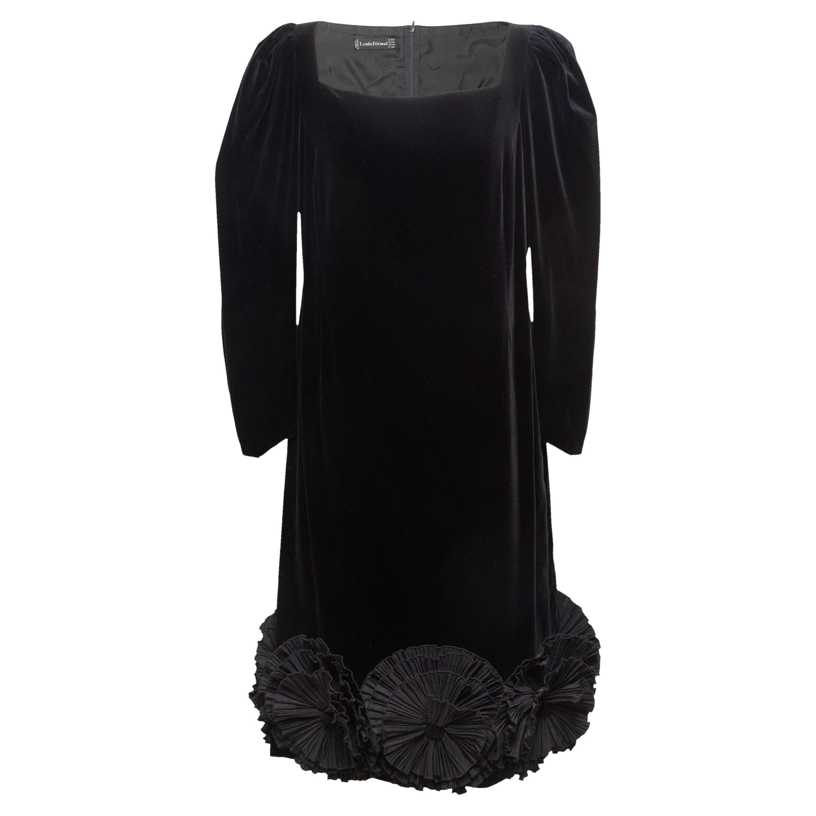 Louis Feraud Black Velvet Rosette-Accented Cocktail Dress