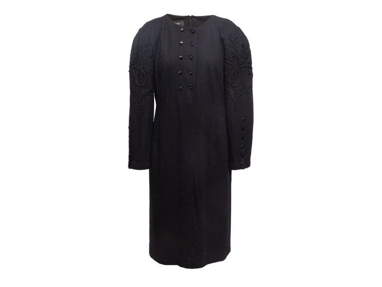 Louis Feraud Black Wool Embroidered Dress For Sale at 1stDibs