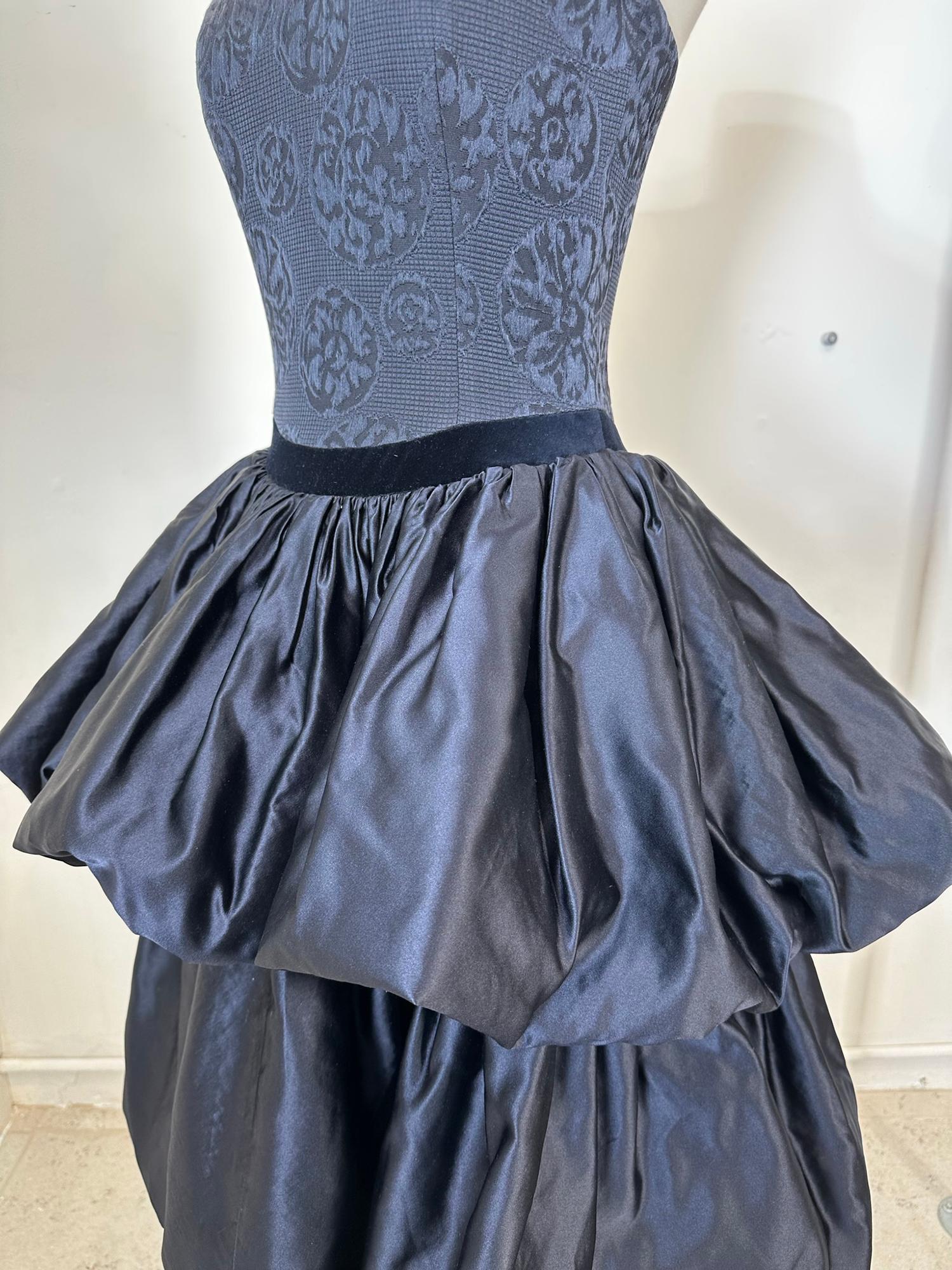 Louis Feraud Blue Damask Dark Blue Silk Tiered Poof Evening Gown With Train  For Sale 7
