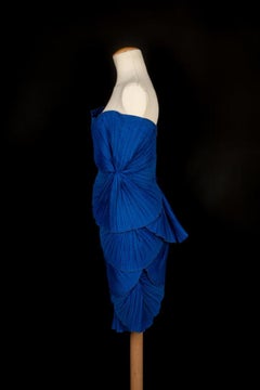 Louis Feraud Blue Pleated Bustier Dress