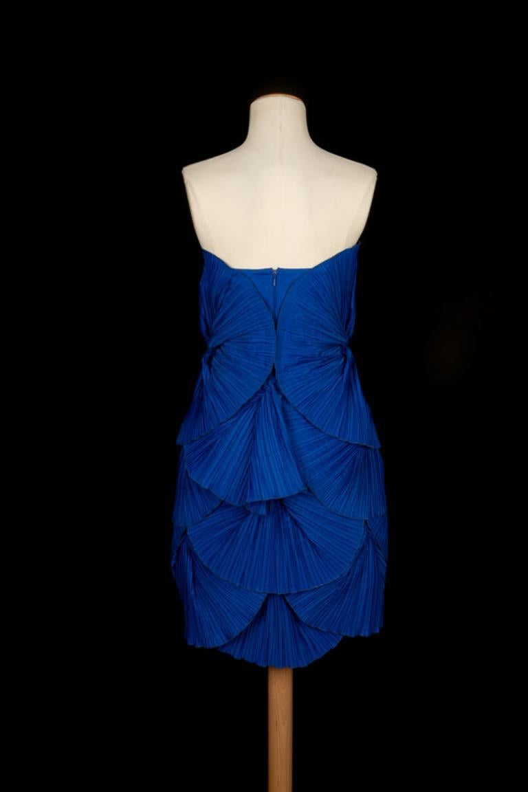 Louis Feraud Blue Pleated Bustier Dress In Excellent Condition For Sale In SAINT-OUEN-SUR-SEINE, FR