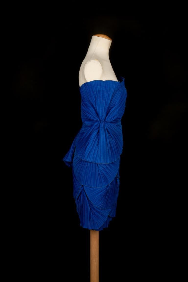 Women's Louis Feraud Blue Pleated Bustier Dress For Sale