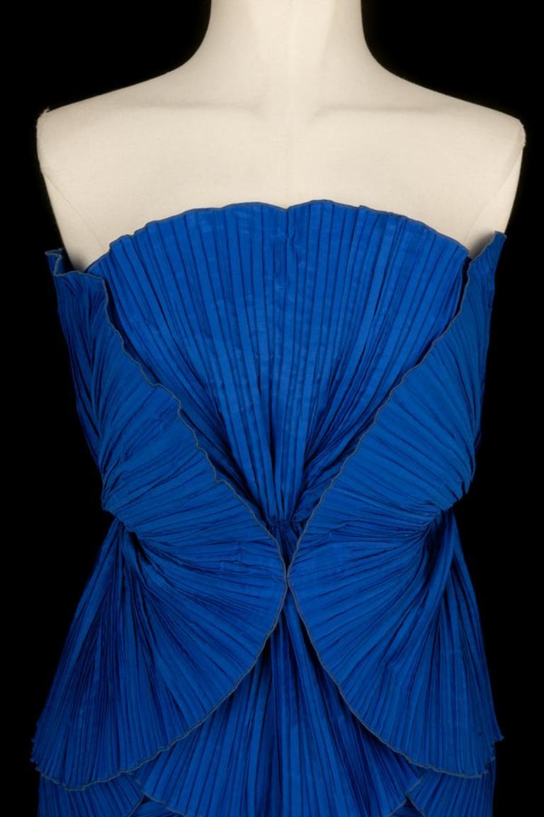 Louis Feraud Blue Pleated Bustier Dress For Sale 1