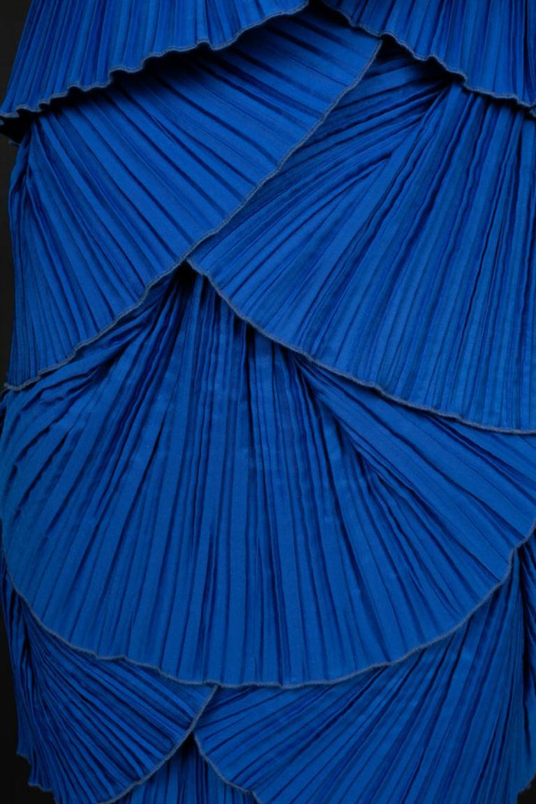 Louis Feraud Blue Pleated Bustier Dress For Sale 2