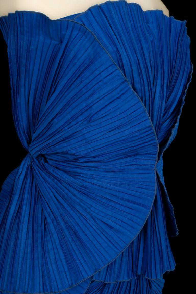 Louis Feraud Blue Pleated Bustier Dress For Sale 3