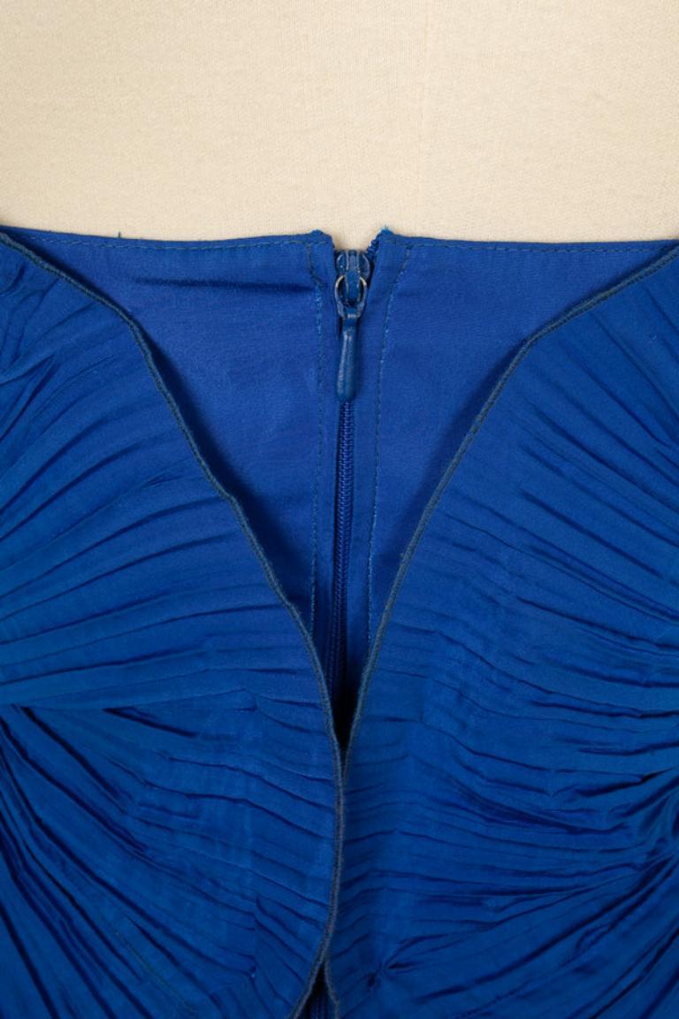 Louis Feraud Blue Pleated Bustier Dress For Sale 4