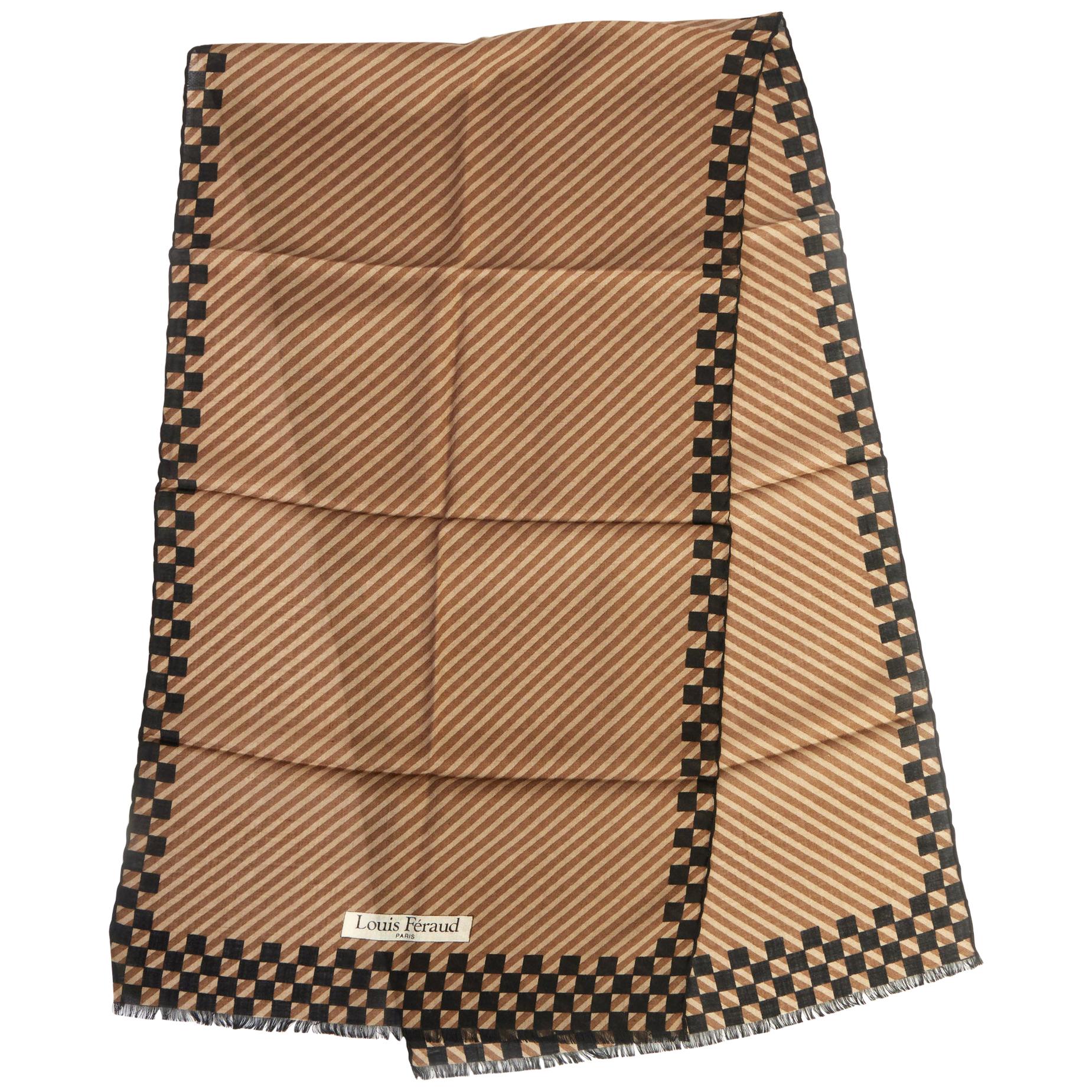 Louis Feraud Brown Black Wool Scarf For Sale