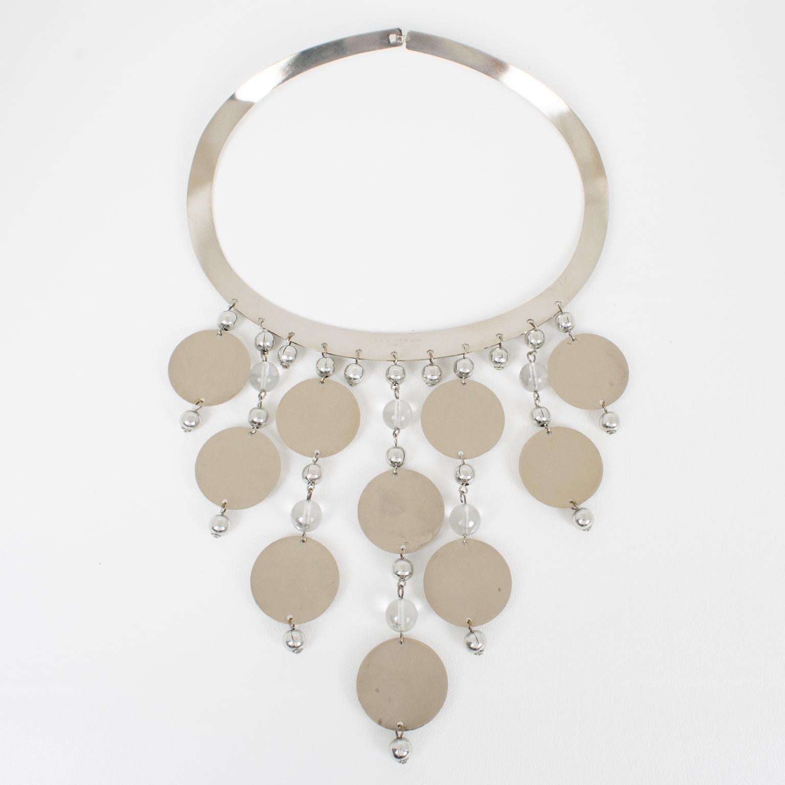 Louis Feraud Chrome and Mirror Collar Necklace For Sale 5