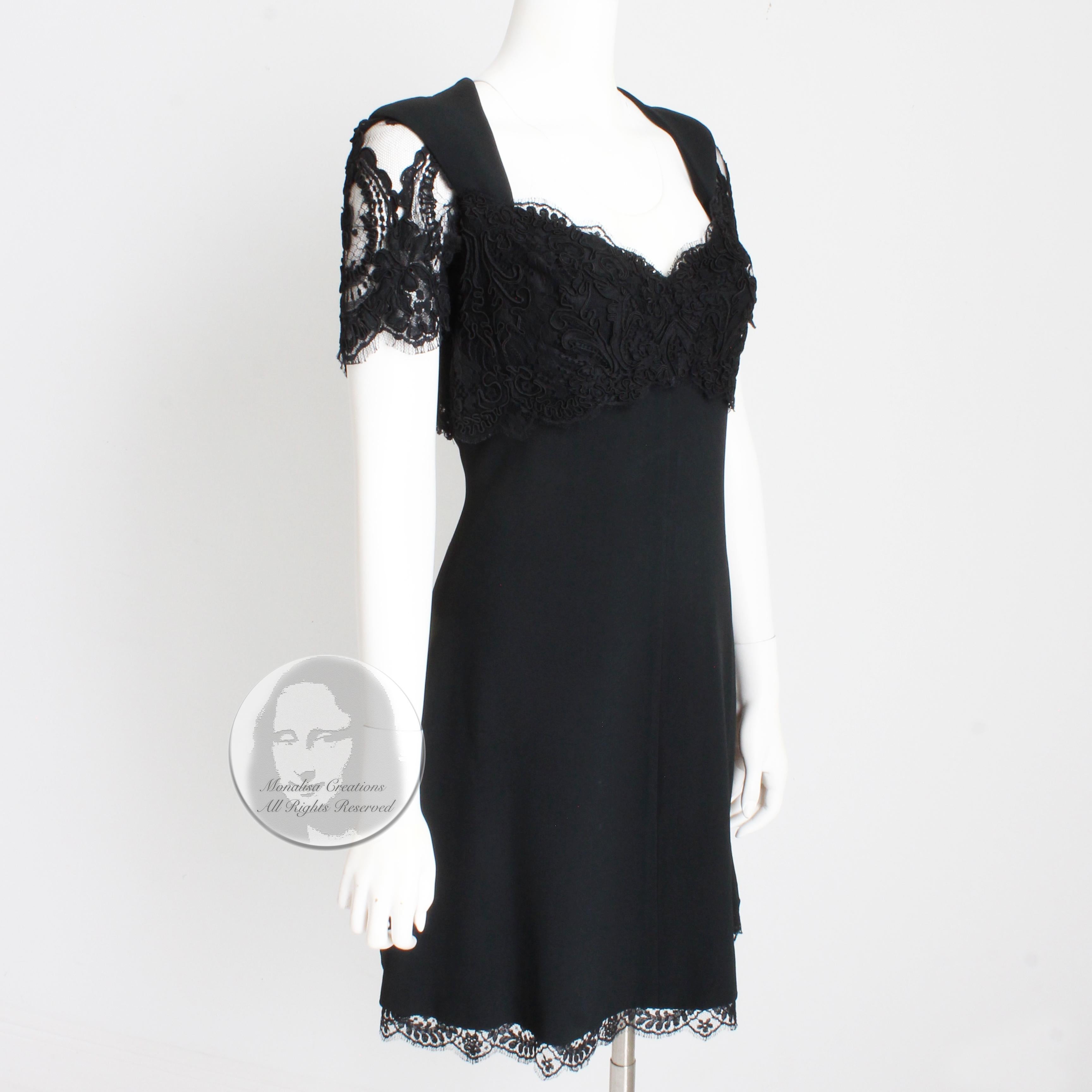 Louis Feraud Dress Black Lace Cocktail Little Black Dress Evening Party Vintage  For Sale 2