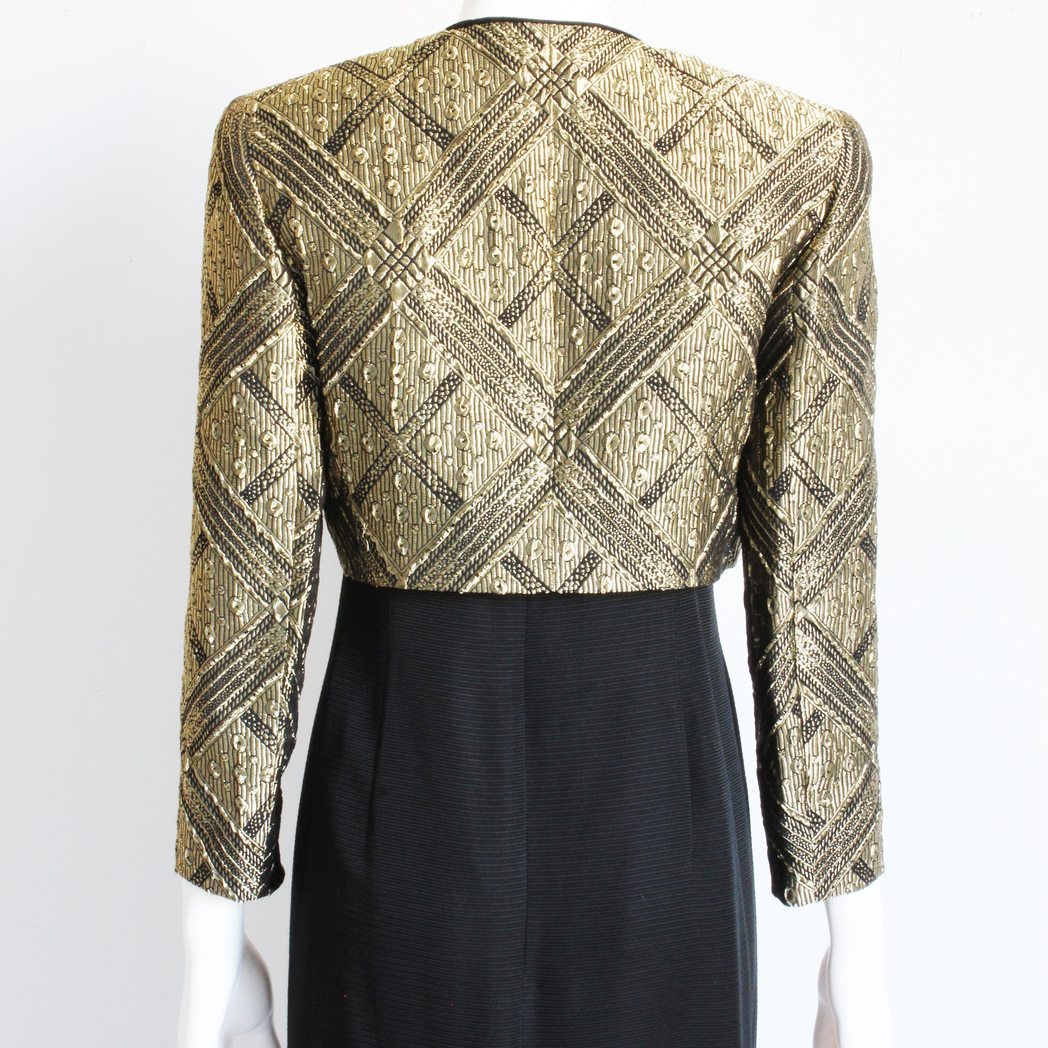 Louis Feraud Evening Gown and Jacket 2pc Long Gold Metallic Brocade Vintage 90s For Sale 6