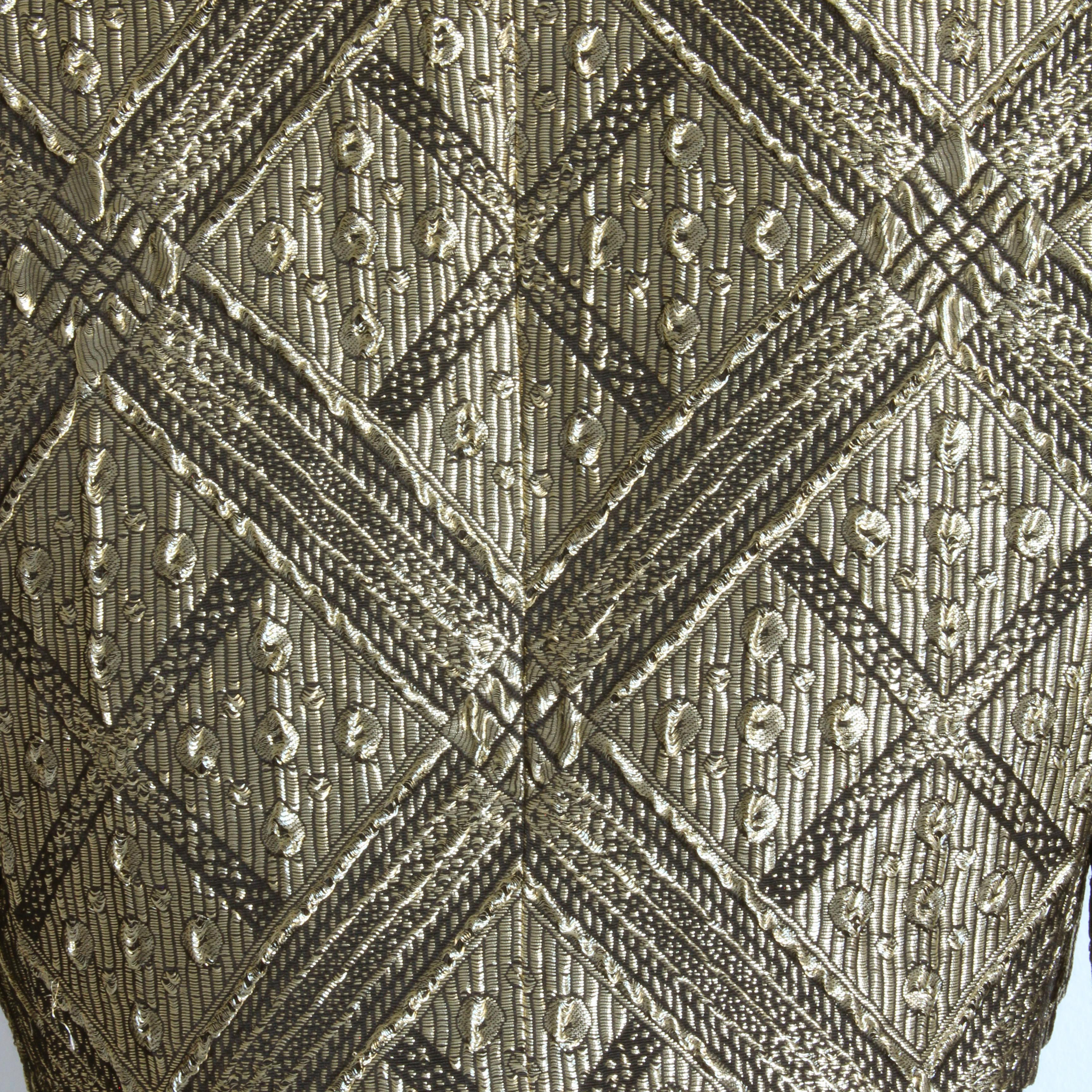 Louis Feraud Evening Gown and Jacket 2pc Long Gold Metallic Brocade Vintage 90s For Sale 7
