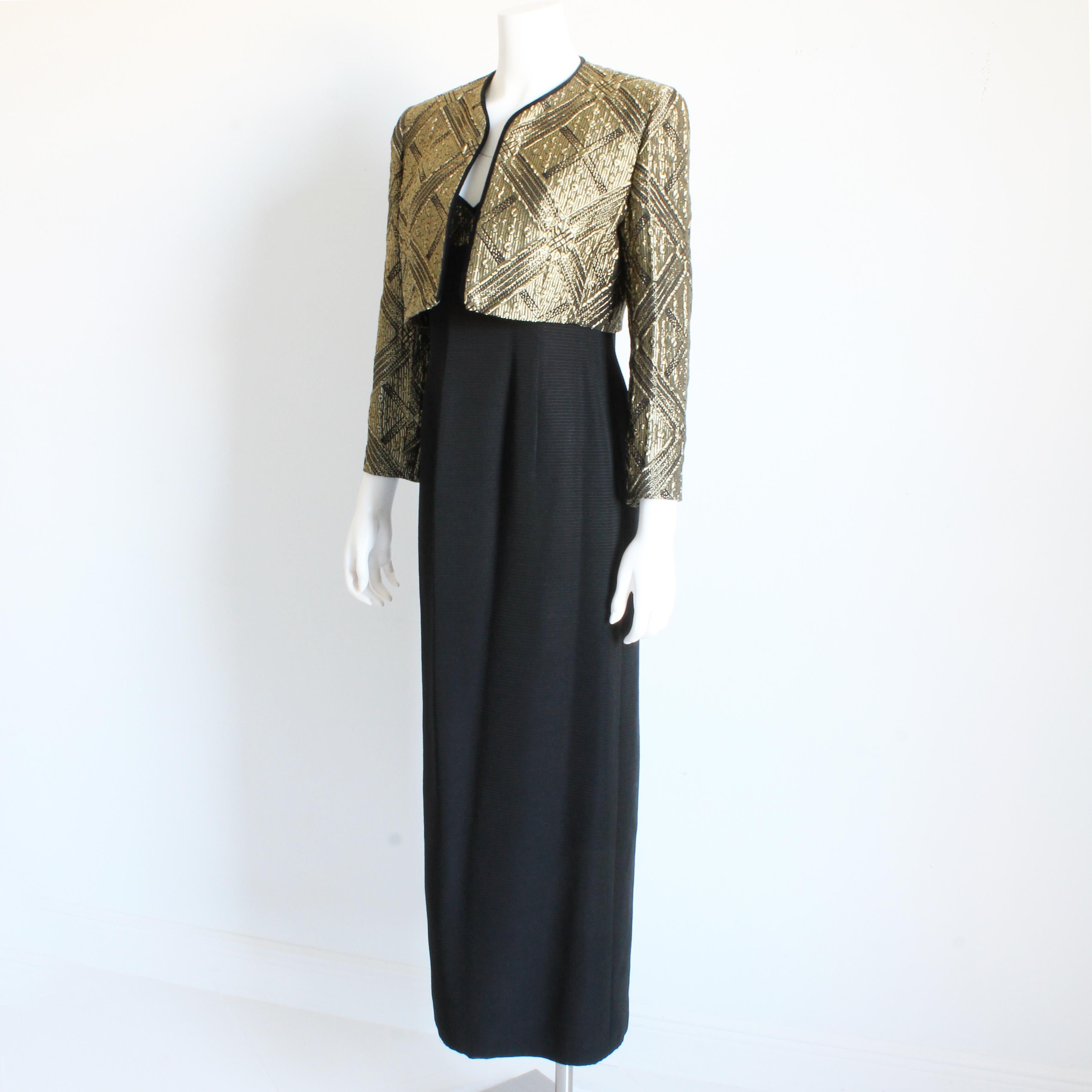Louis Feraud Evening Gown and Jacket 2pc Long Gold Metallic Brocade Vintage 90s For Sale 1