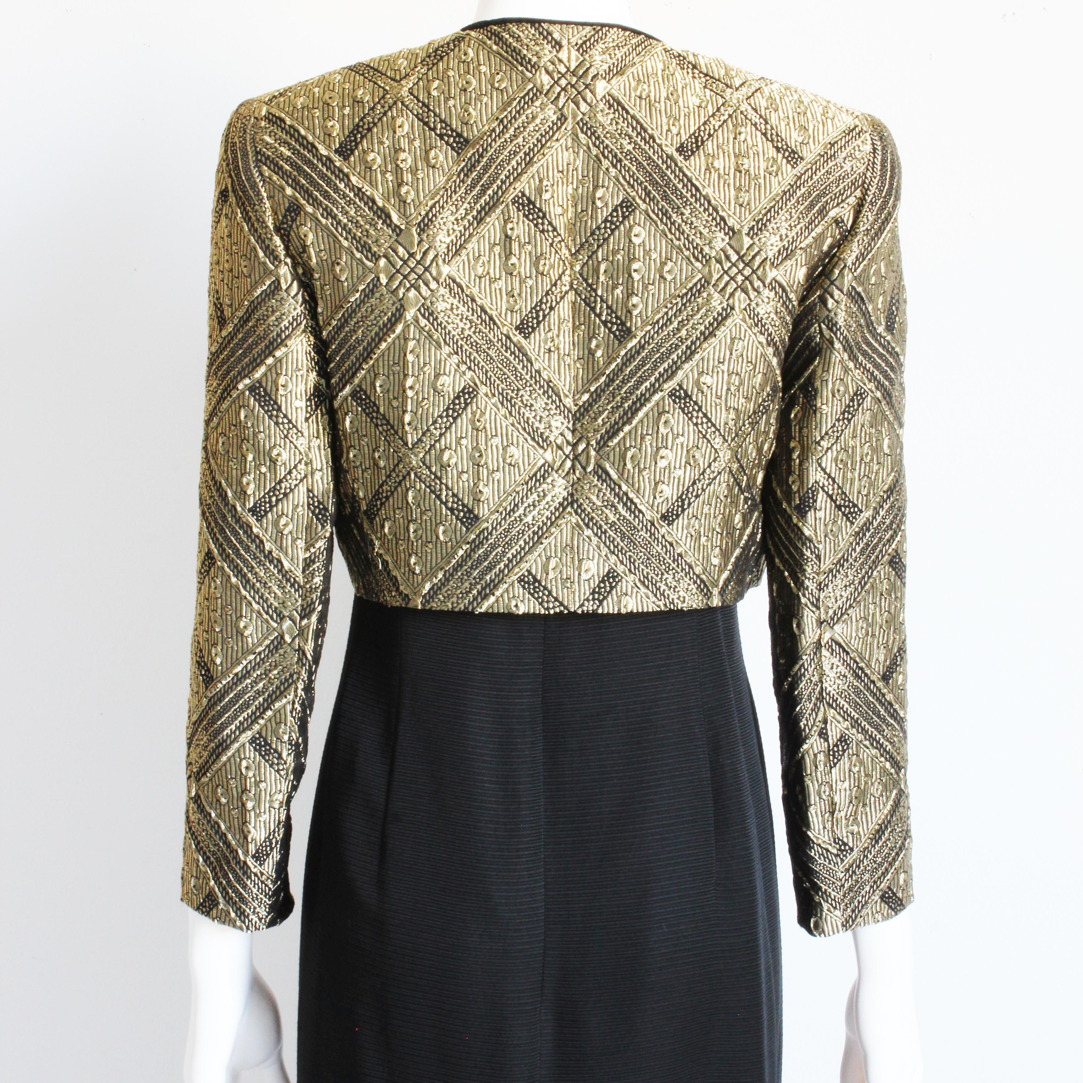 Louis Feraud Evening Gown and Jacket 2pc Long Gold Metallic Brocade Vintage 90s  For Sale 7