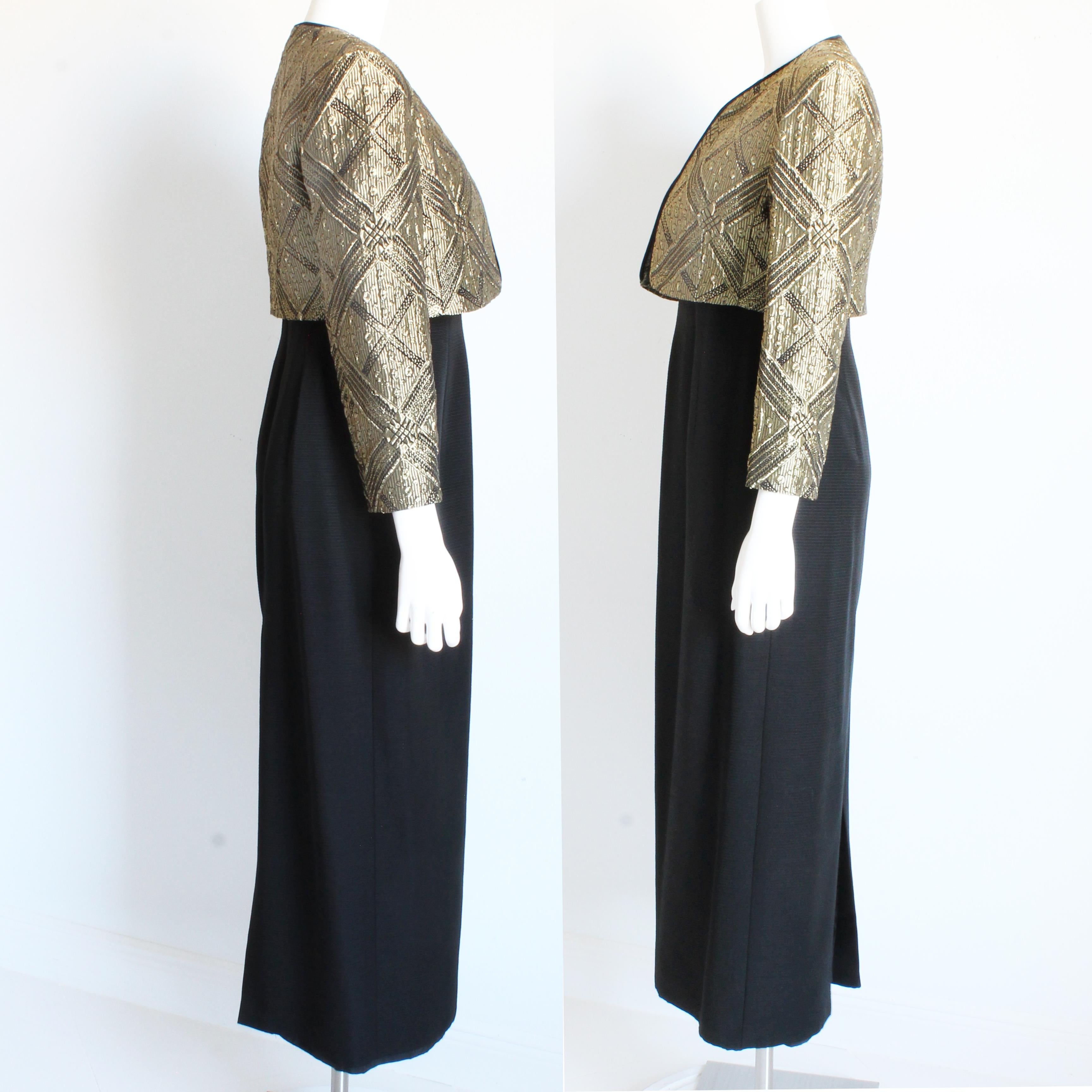 Louis Feraud Evening Gown and Jacket 2pc Long Gold Metallic Brocade Vintage 90s  For Sale 4