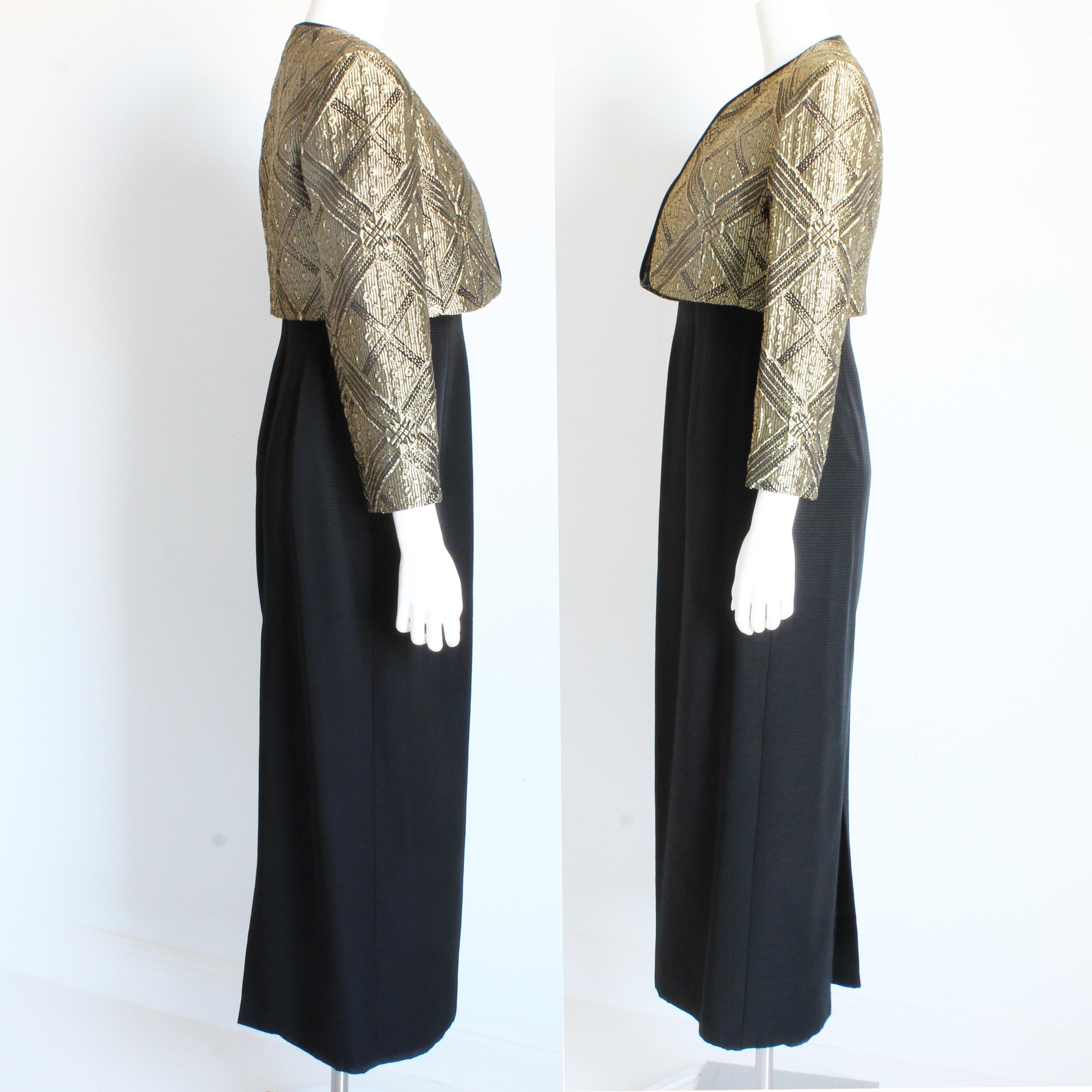 Louis Feraud Evening Gown and Jacket 2pc Long Gold Metallic Brocade Vintage 90s For Sale 3