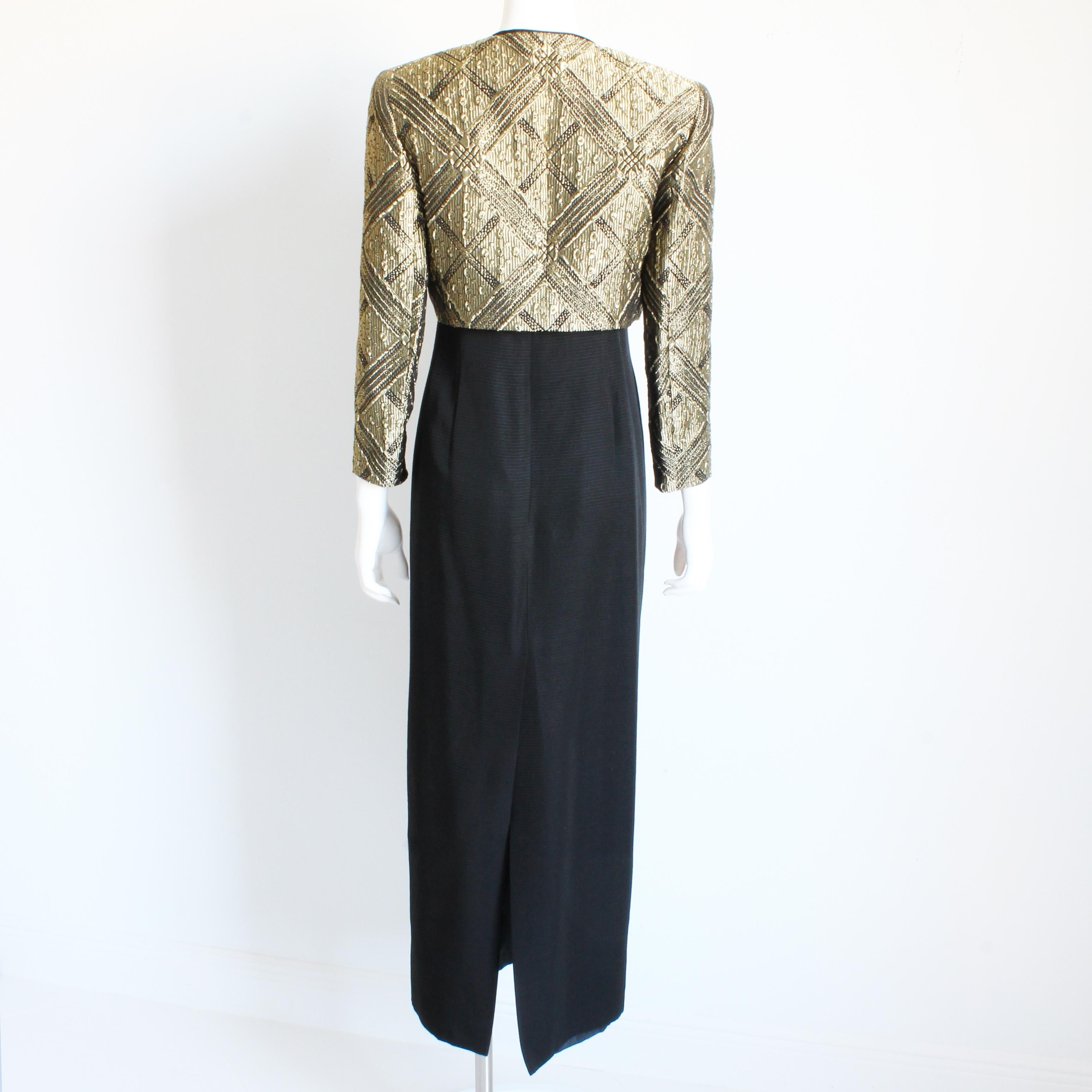 Louis Feraud Evening Gown and Jacket 2pc Long Gold Metallic Brocade Vintage 90s For Sale 4
