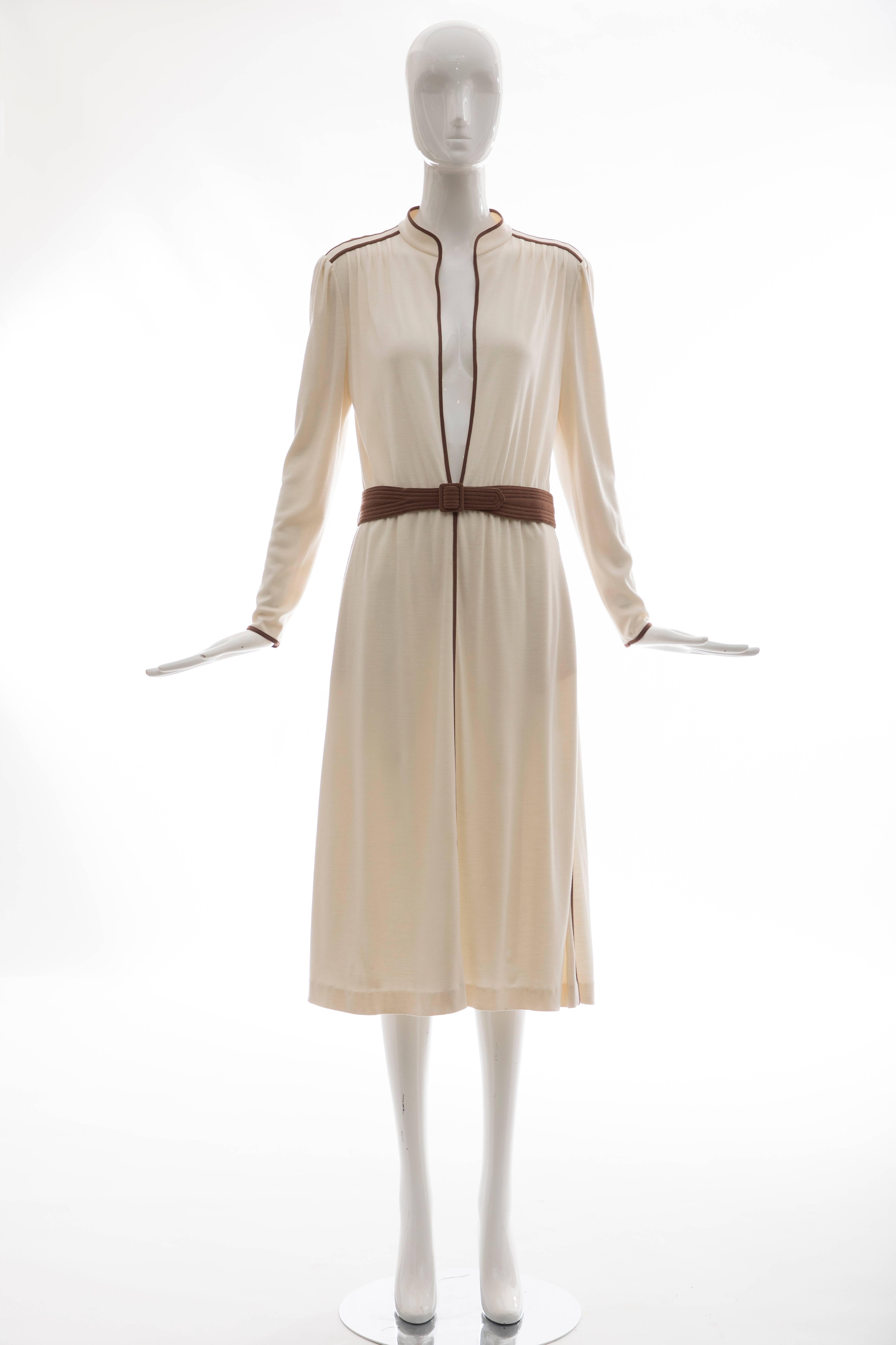 Gray Louis Feraud Cream Cotton Jersey Dress With Deep V Neckline, Circa 1980s  For Sale