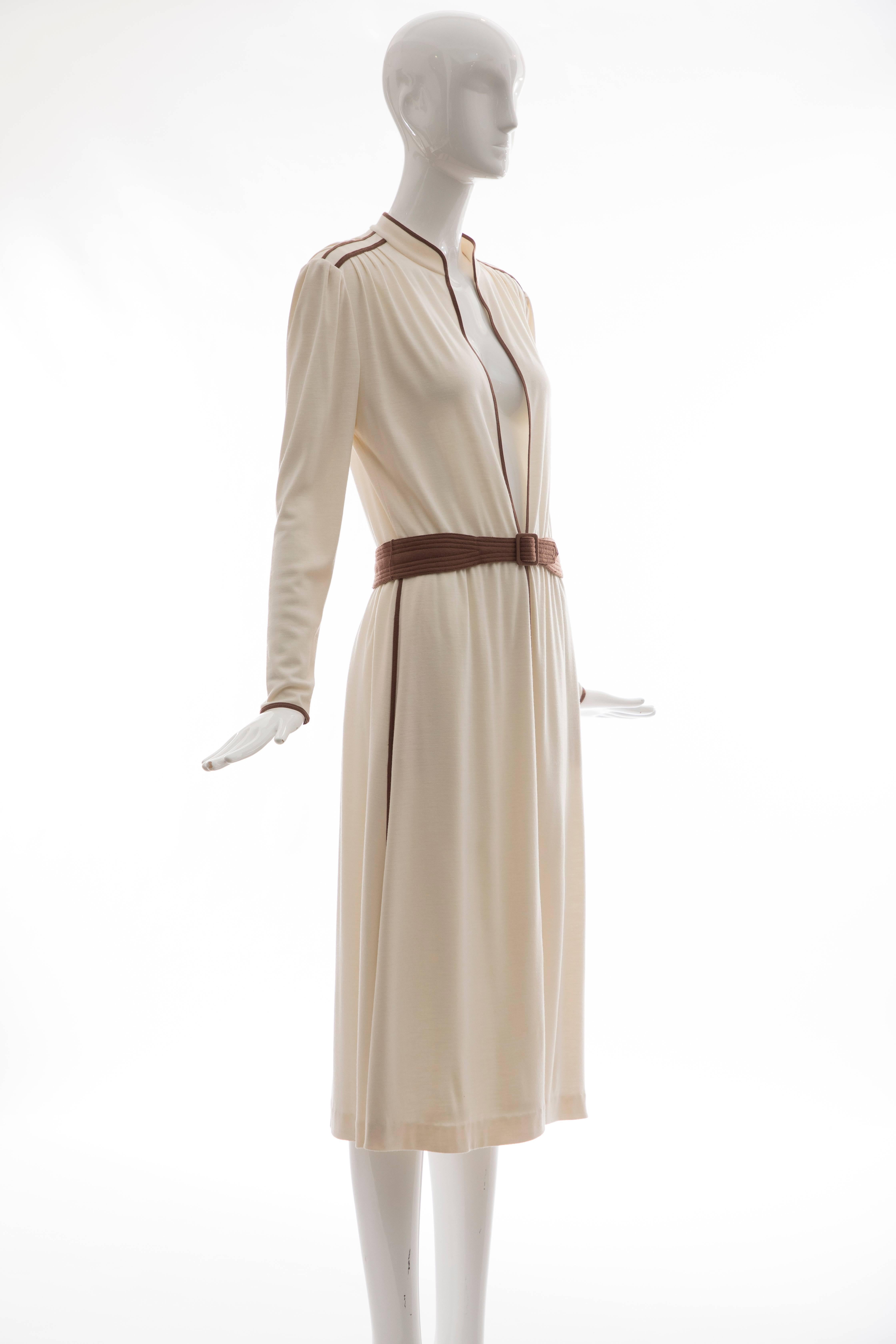 Women's Louis Feraud Cream Cotton Jersey Dress With Deep V Neckline, Circa 1980s  For Sale