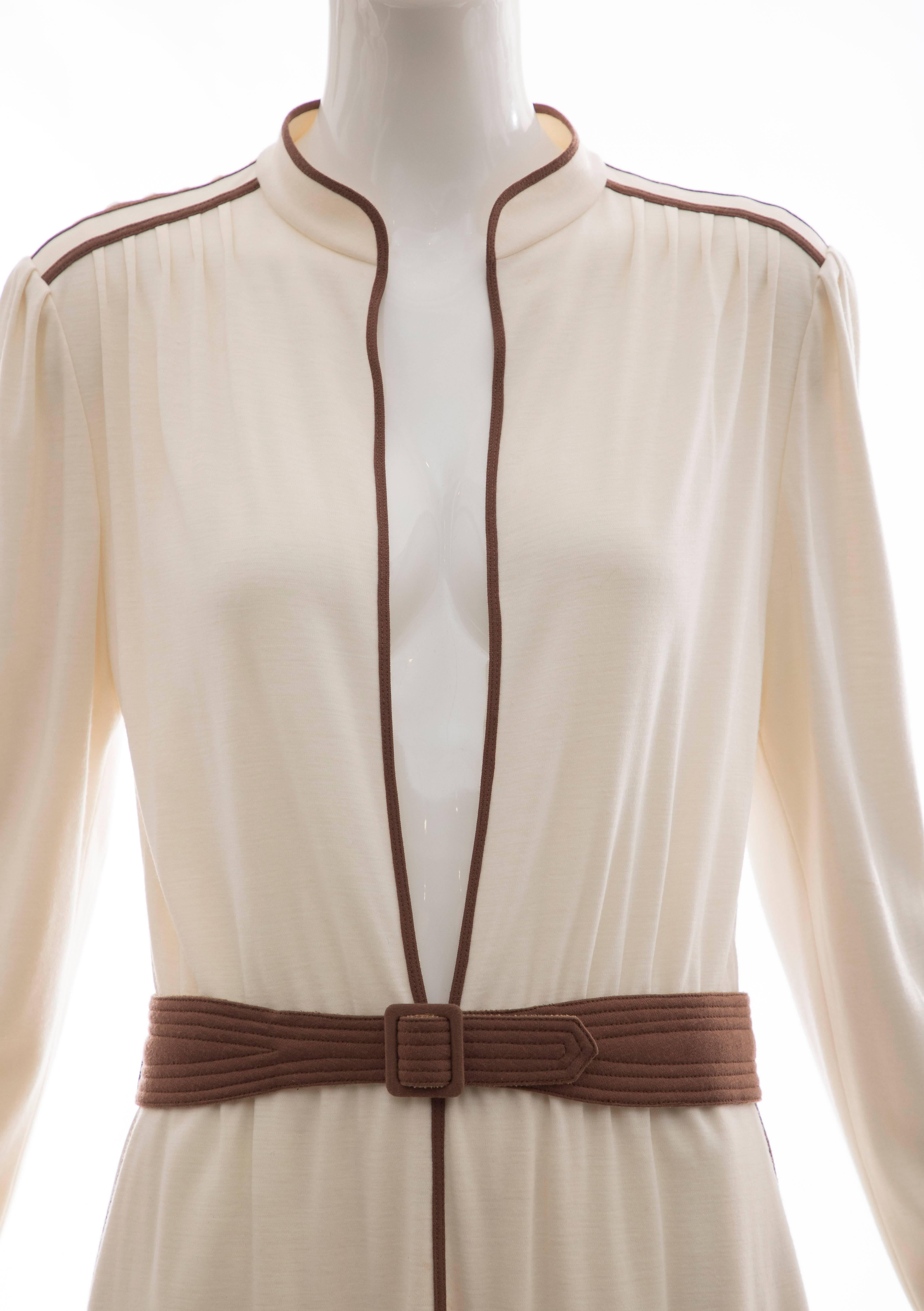 Louis Feraud Cream Cotton Jersey Dress With Deep V Neckline, Circa 1980s  For Sale 1