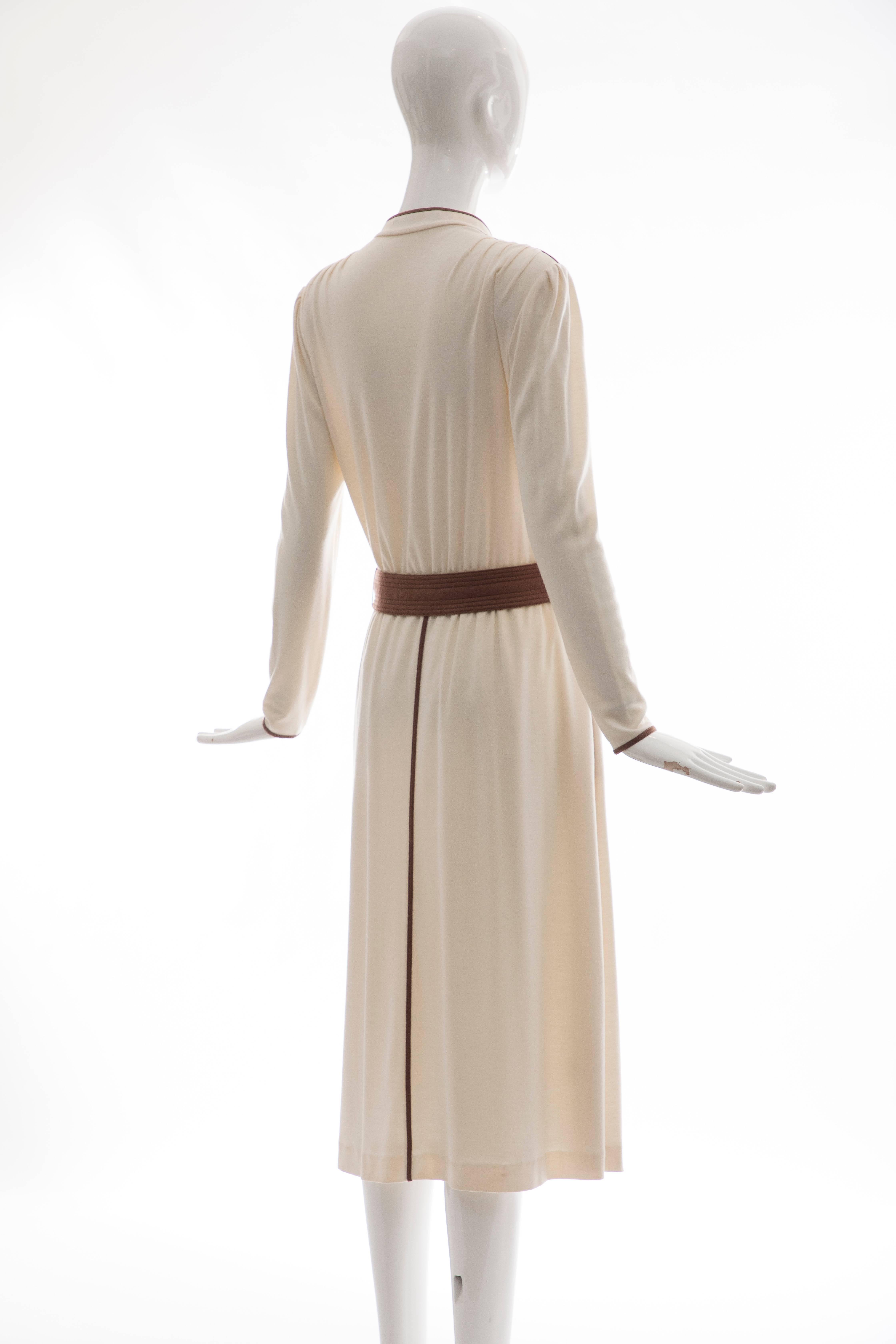 Louis Feraud Cream Cotton Jersey Dress With Deep V Neckline, Circa 1980s  For Sale 2
